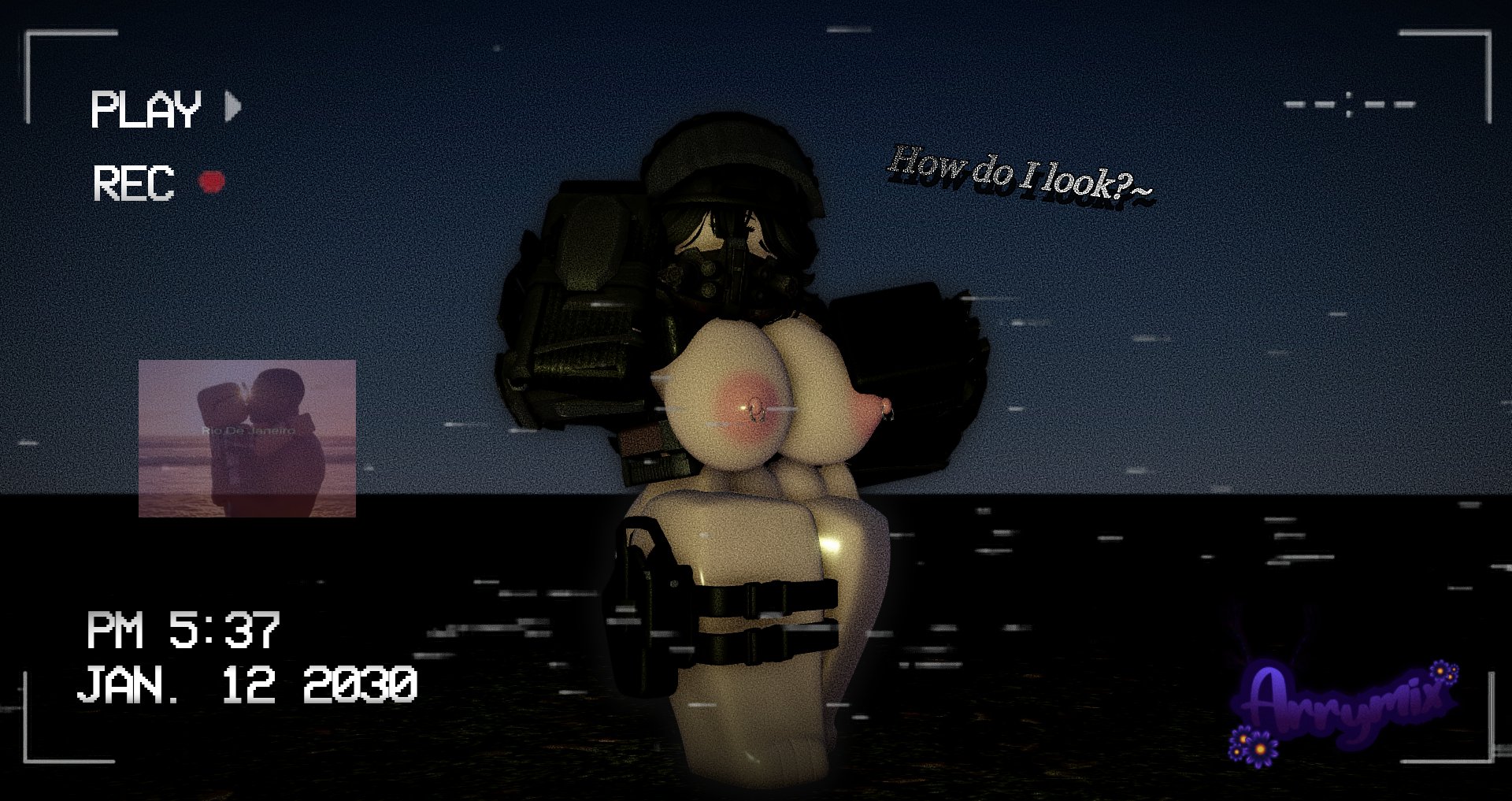 1girls, 3d, areolae, arrymix, breasts, english text, examination (roblox), flare (examination), nipples, roblox, roblox game, robloxian, tactical nudity, tagme, text, thighs