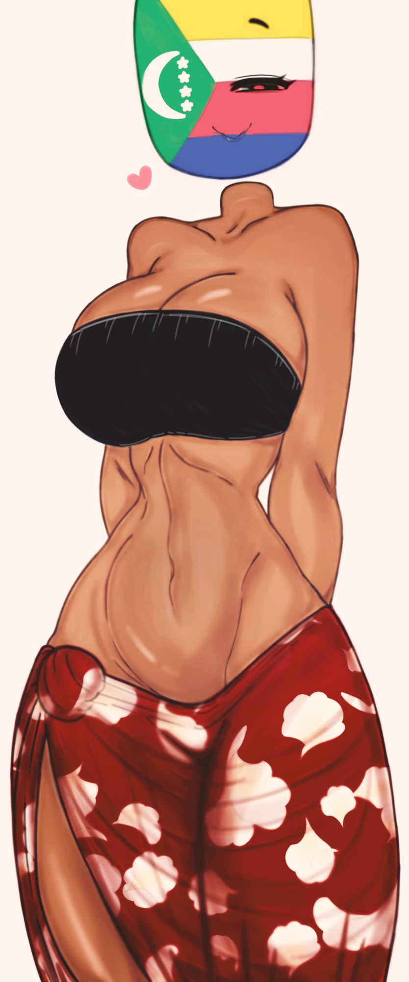 1girls, 2026, african, african female, clothed, clothed female, clothing, comoros (countryhumans), countryhumans, countryhumans girl, dark skin, dark-skinned female, female, female only, flawsy, heart, tagme, thick thighs, white background