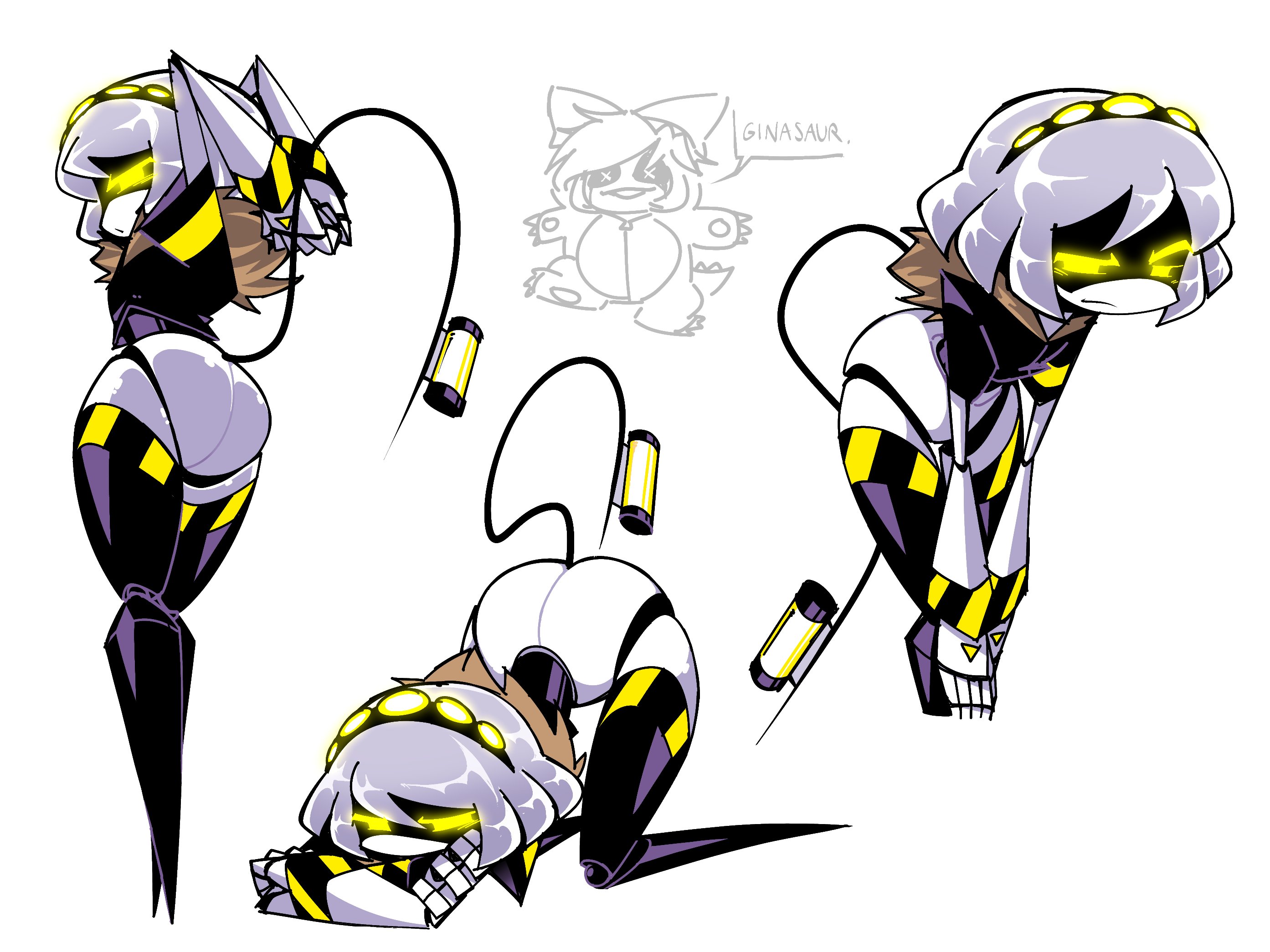 arms up, ass, ass up, female, female focus, female only, glowing eyes, grey hair, hands behind head, headgear, jacket, leaning forward, maxoke (artist), murder drones, robot, robot girl, robot humanoid, short hair, stockings, tagme, tail, thick thighs, v (murder drones), voluptuous, white body, wide hips, yellow eyes