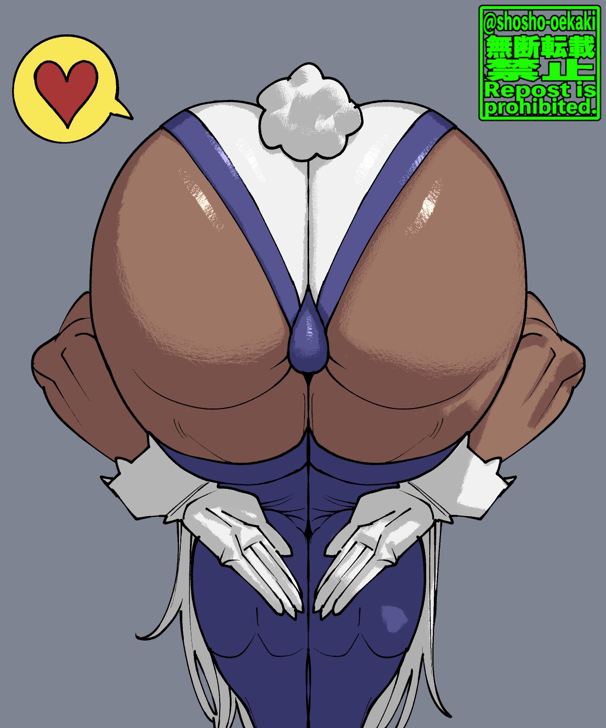 1girl, amen pose, ass, ass focus, big ass, dark skin, dark-skinned female, female, hero outfit (mha), huge ass, mirko, miruko, muscular, muscular female, my hero academia, praise da booty (meme), shosho oekaki, solo, tail