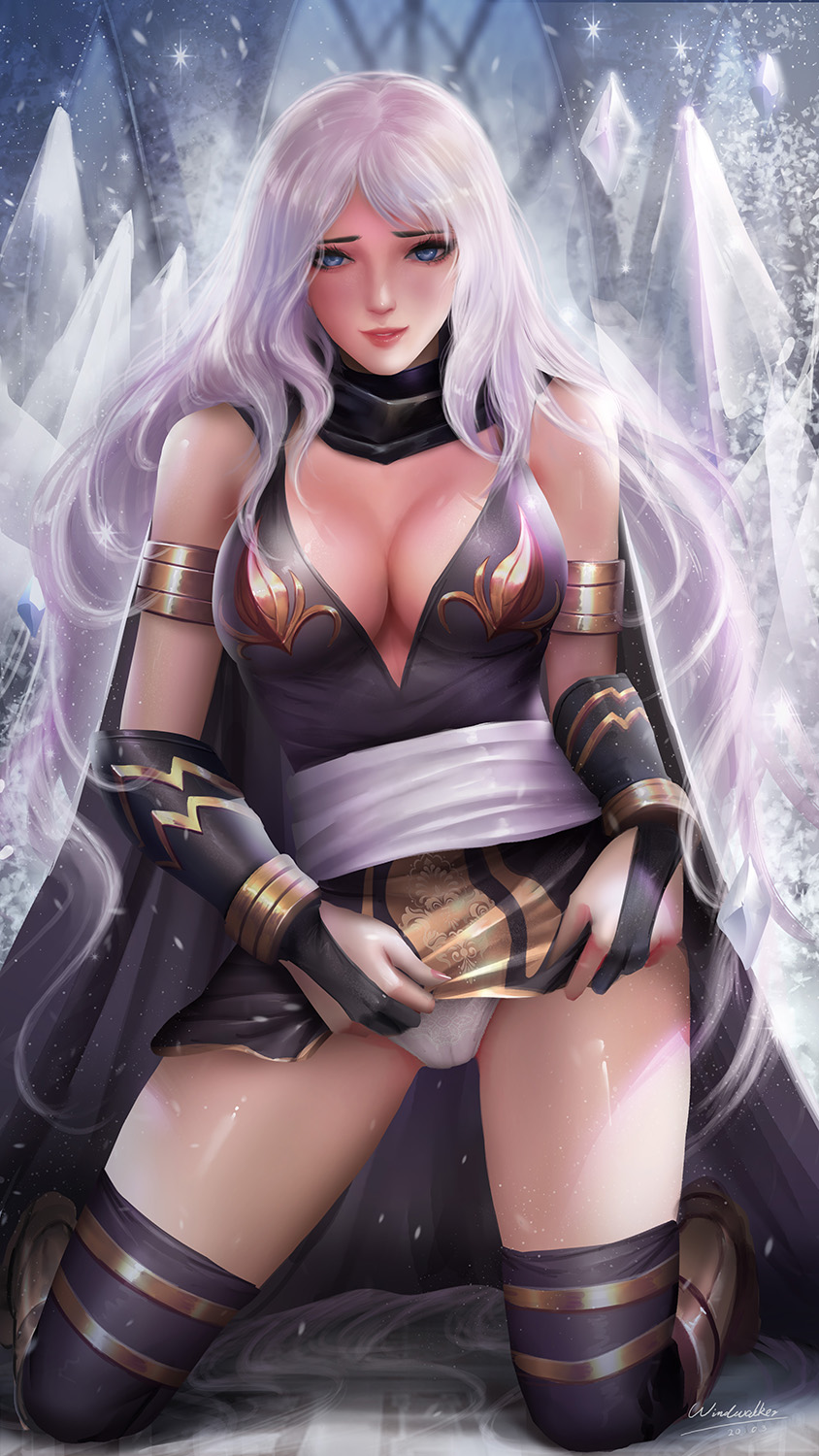 1girls, ashe (league of legends), big breasts, breasts, cleavage, female, female only, large breasts, league of legends, looking at viewer, panties, solo, windwalker