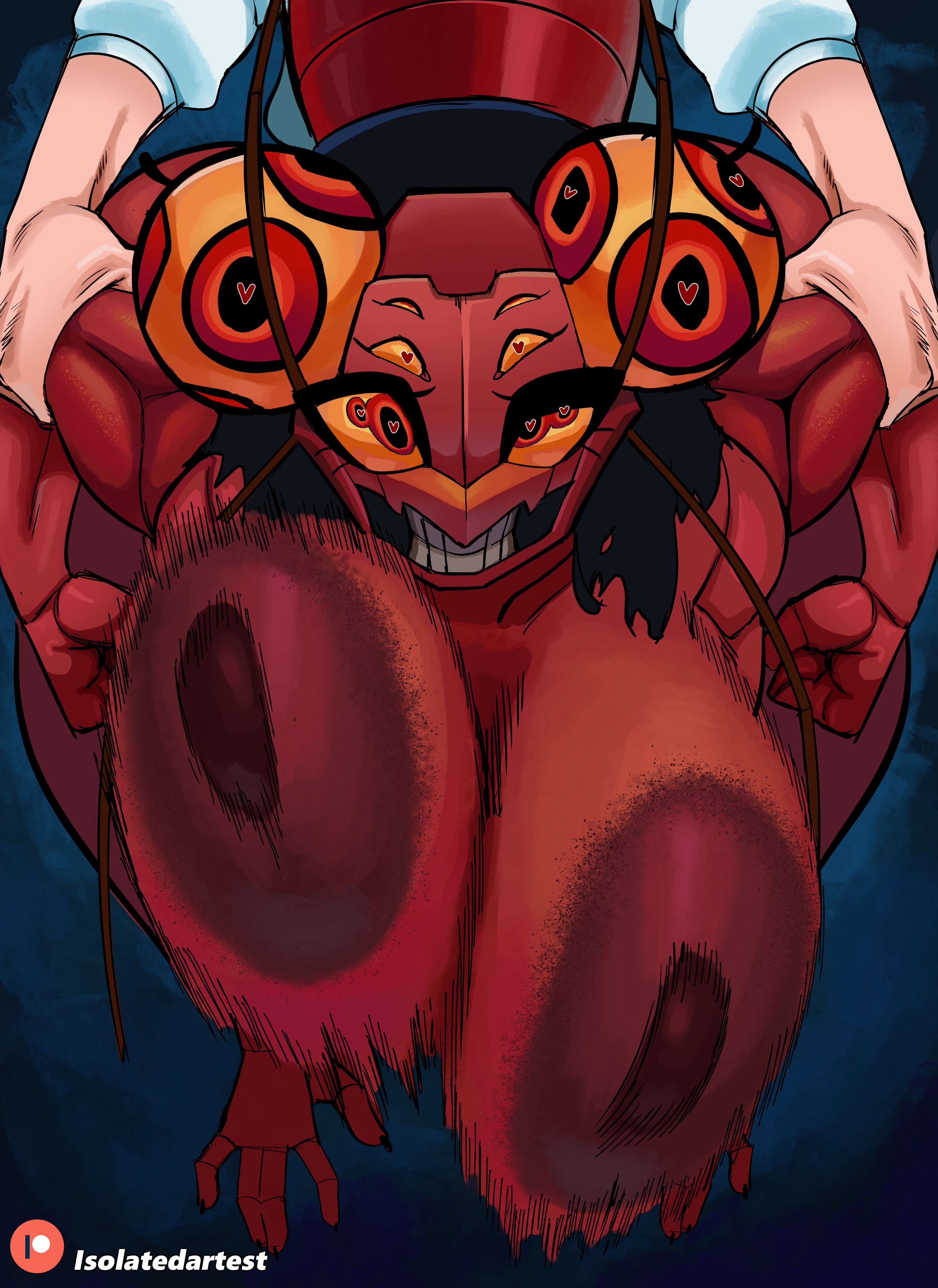 1girls, big breasts, human, insect girl, insects, isolatedartest, jujutsu kaisen, kurourushi, large breasts, monster, pubic hair, red body, red skin, tongue, tongue out, yuta okkotsu