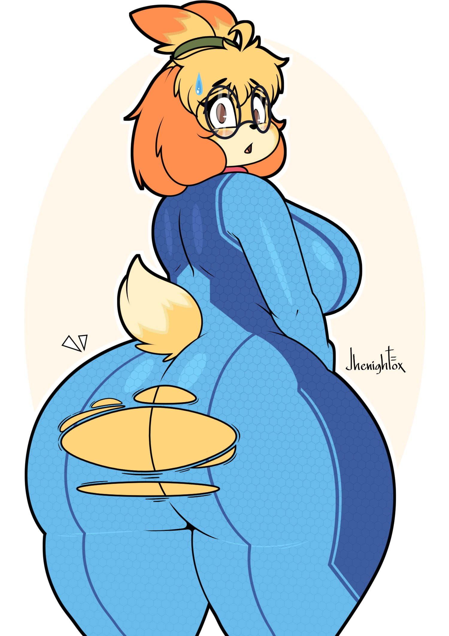 animal crossing, ass, big ass, big breasts, booty, breasts, bubble butt, butt, canine, chubby female, derpybelle, domestic dog, fat, fat ass, female, furry, huge ass, huge breasts, isabelle (animal crossing), jhenightfox, nerdy female, ripped clothing, shih tzu, tagme, thick, thick ass, thick thighs, wide hips, yellow body, zero suit, zero suit samus (cosplay)