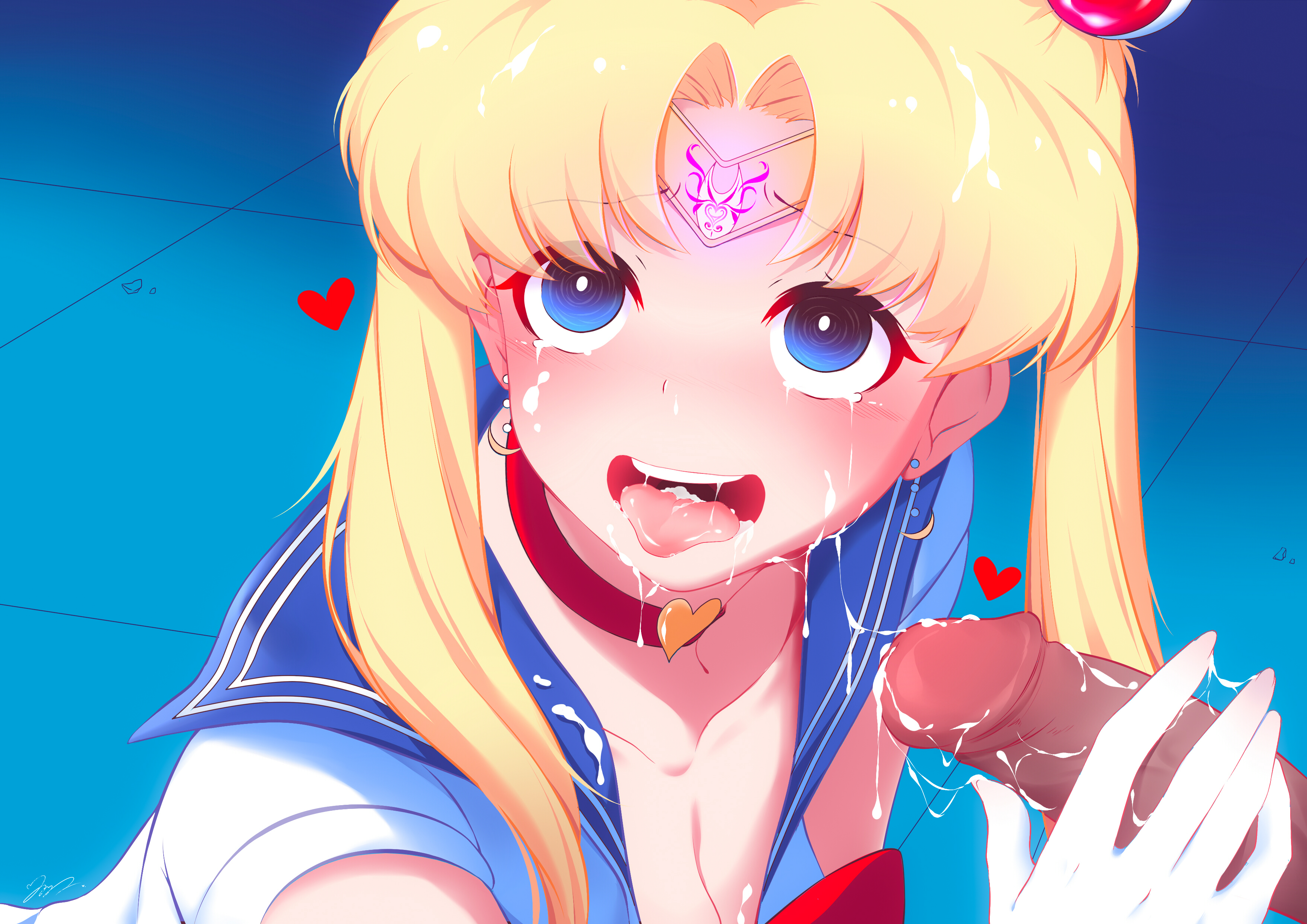 bishoujo senshi sailor moon, blonde hair, blue eyes, clothing, corruption, cum, dark skin, dark-skinned male, female, male, meme, mind control, sailor moon, sailor moon redraw challenge, sailor senshi uniform, uncensored, usagi tsukino, yanyanzi