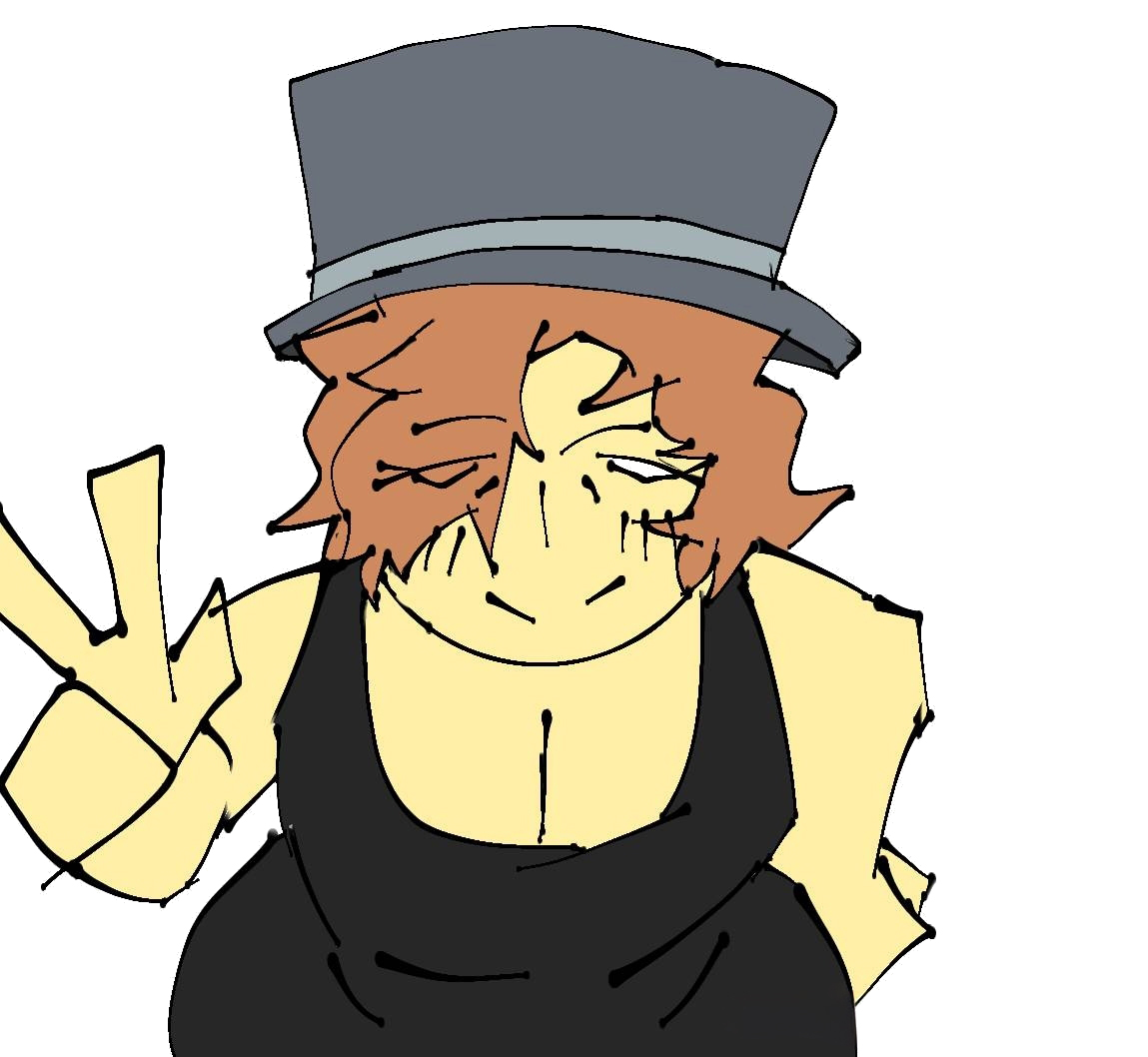 1girls, bending forward, black dress, blush lines, brown hair, cleavage, jujutsu shenanigans, leaning forward, lolut, peace sign, roblox, roblox avatar, roblox developer, roblox studio, robloxian, rule 63, top hat, tze (roblox), white background