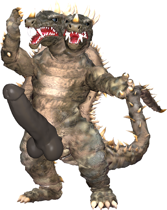 2_heads alpha_channel anguirus anthro genitals godzilla_(series) male male_only multi_head open_mouth penis solo spyrodragon2018 toho