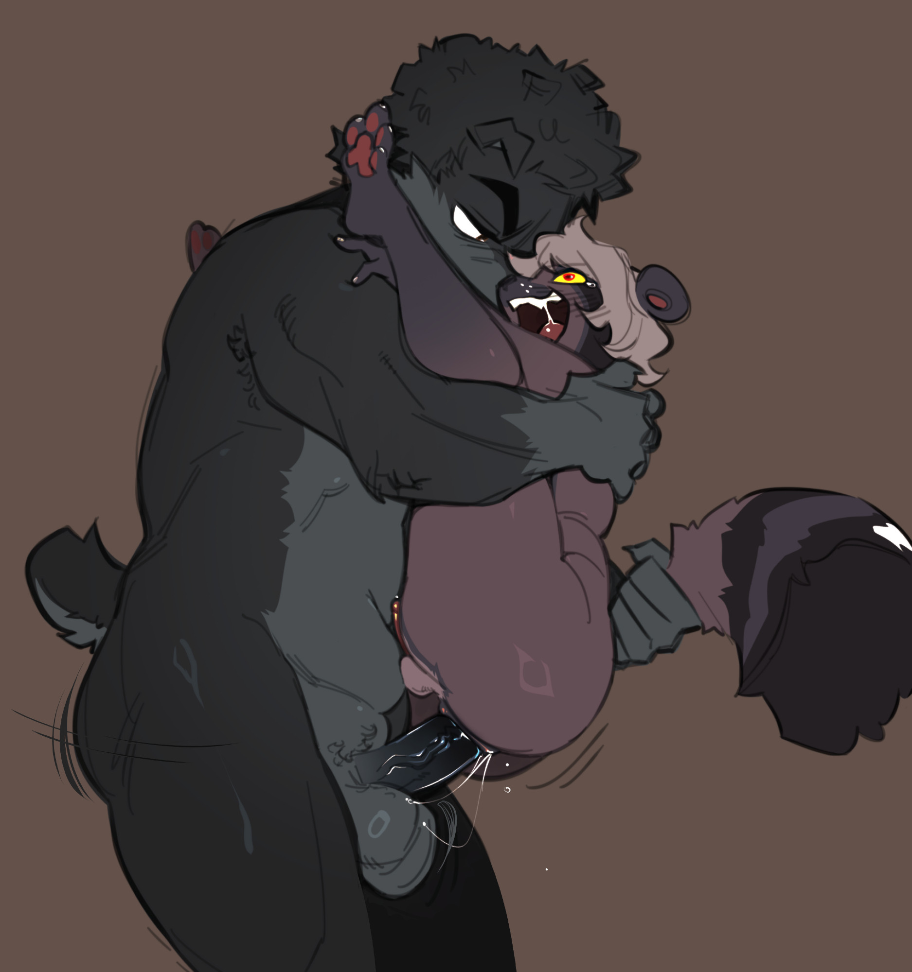 2boys, absurd res, anal, anal insertion, anal sex, anthro, anthro on anthro, blue tongue, blush, bodily fluids, canid, canine, canis, chest tuft, cum, cum inside, domestic dog, duo, furry, furry male, furry only, gay, gay anal, gay domination, gay male, gay sex, genital fluids, glacierclear, glacierclear (character), goon (goonie san), hi res, holding leg, male, male penetrating, mammal, multi nipple, nipples, nonbinary, open mouth, paws, penetration, penile, penile penetration, penis, penis out, raccoon dog, sex, smile, stomach bulge, tail grab, tanuki, tongue, tuft, yaoi