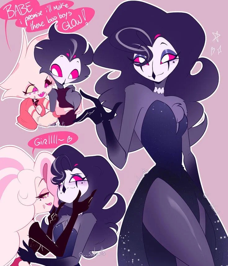 angel dust (hazbin hotel), angel in drag (hazbin hotel), hazbin hotel, helluva boss, saharts, sexy, stolas (helluva boss), tagme