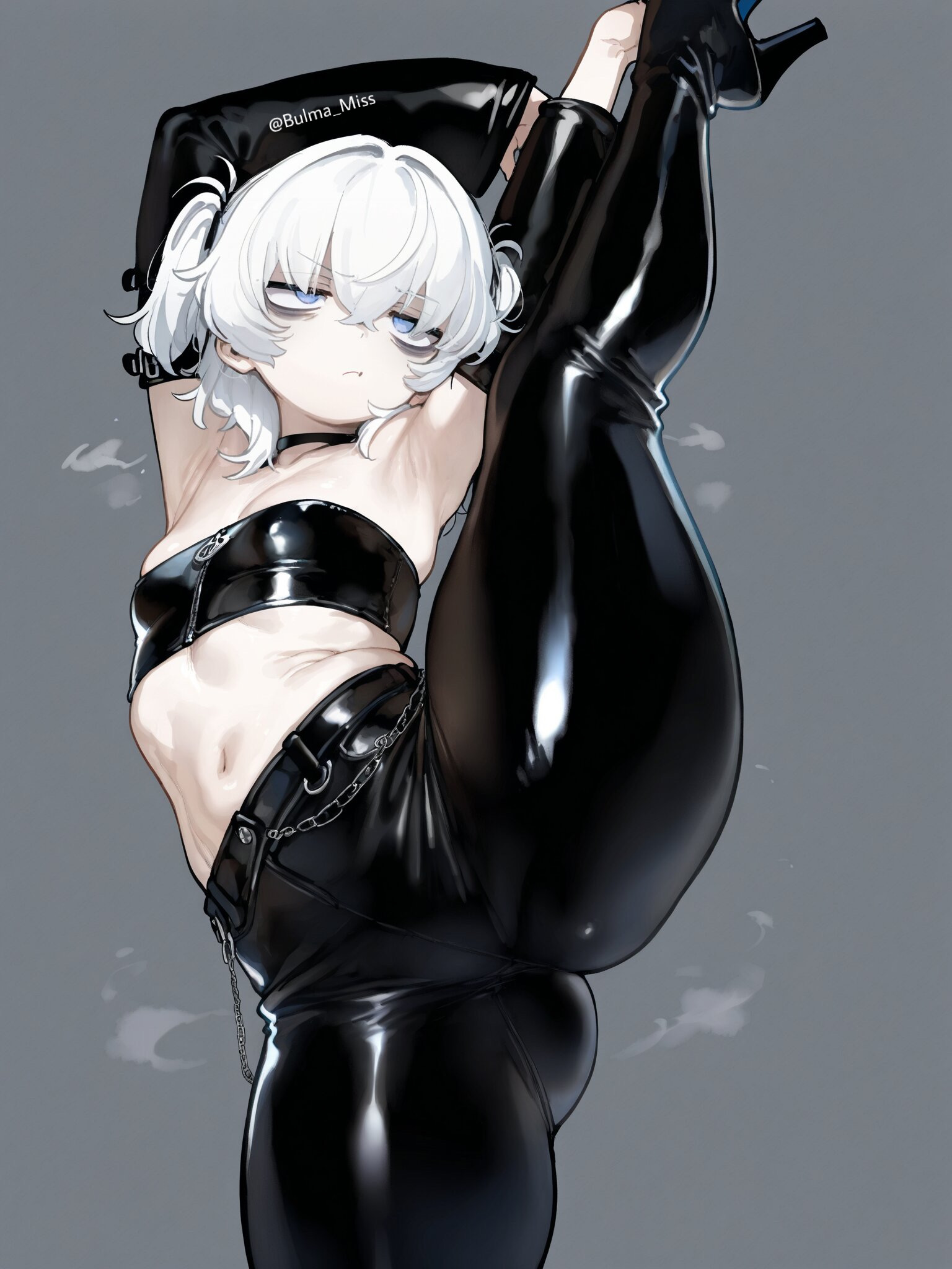1girls, ai generated, belly button, big ass, big butt, blue eyes, bubble ass, bubble butt, camel toe, cameltoe, collar, commission, dungeons and dragons, imminent sex, latex, latex armwear, latex clothing, latex legwear, latex pants, latex tubetop, leather, leather clothing, leather pants, lily buns, looking at viewer, looking back, mage, oatmealdood, oblivion, oc, original, pale-skinned female, shiny clothes, shortstack, skin tight, skyrim, small breasts, solo female, splits, submissive, submissive female, suggestive look, the elder scrolls, thick ass, thick butt, thick thighs, tube top, tubetop, twintails, white hair