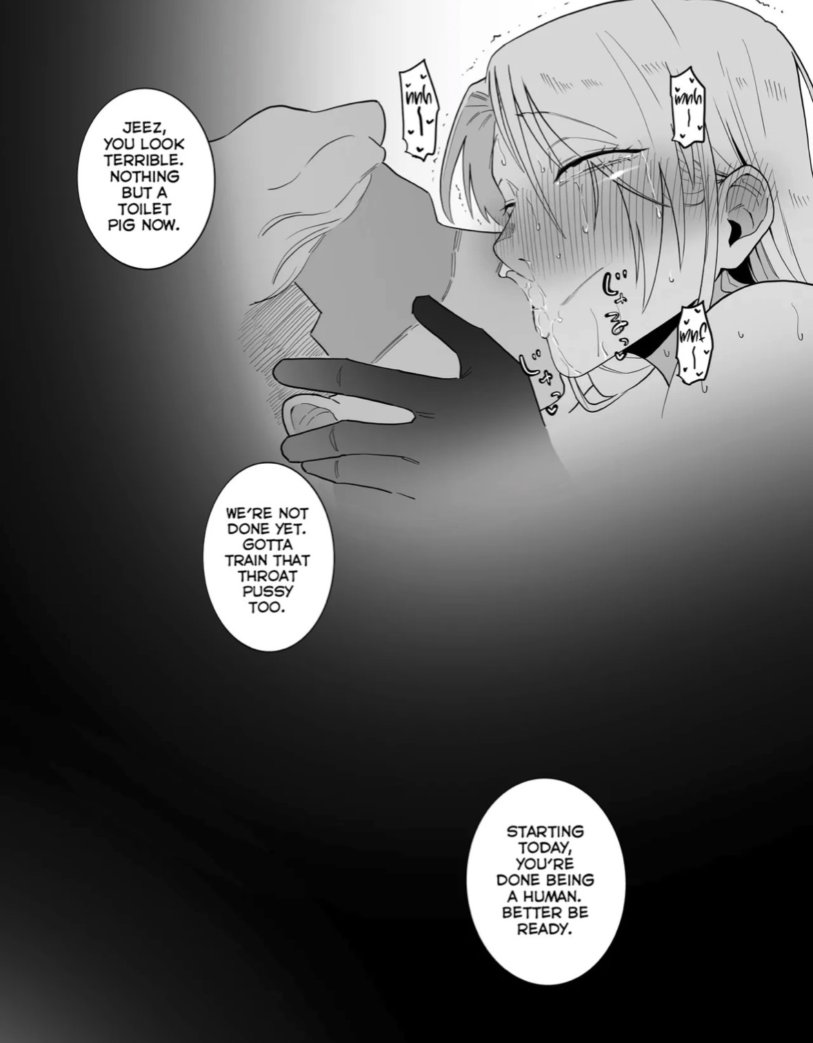asshole, blonde hair, closed eyes, comic, comic page, comic panel, jerk, kissing, love, manga style, stockholm syndrome, unnamed character, yuki tsukumo