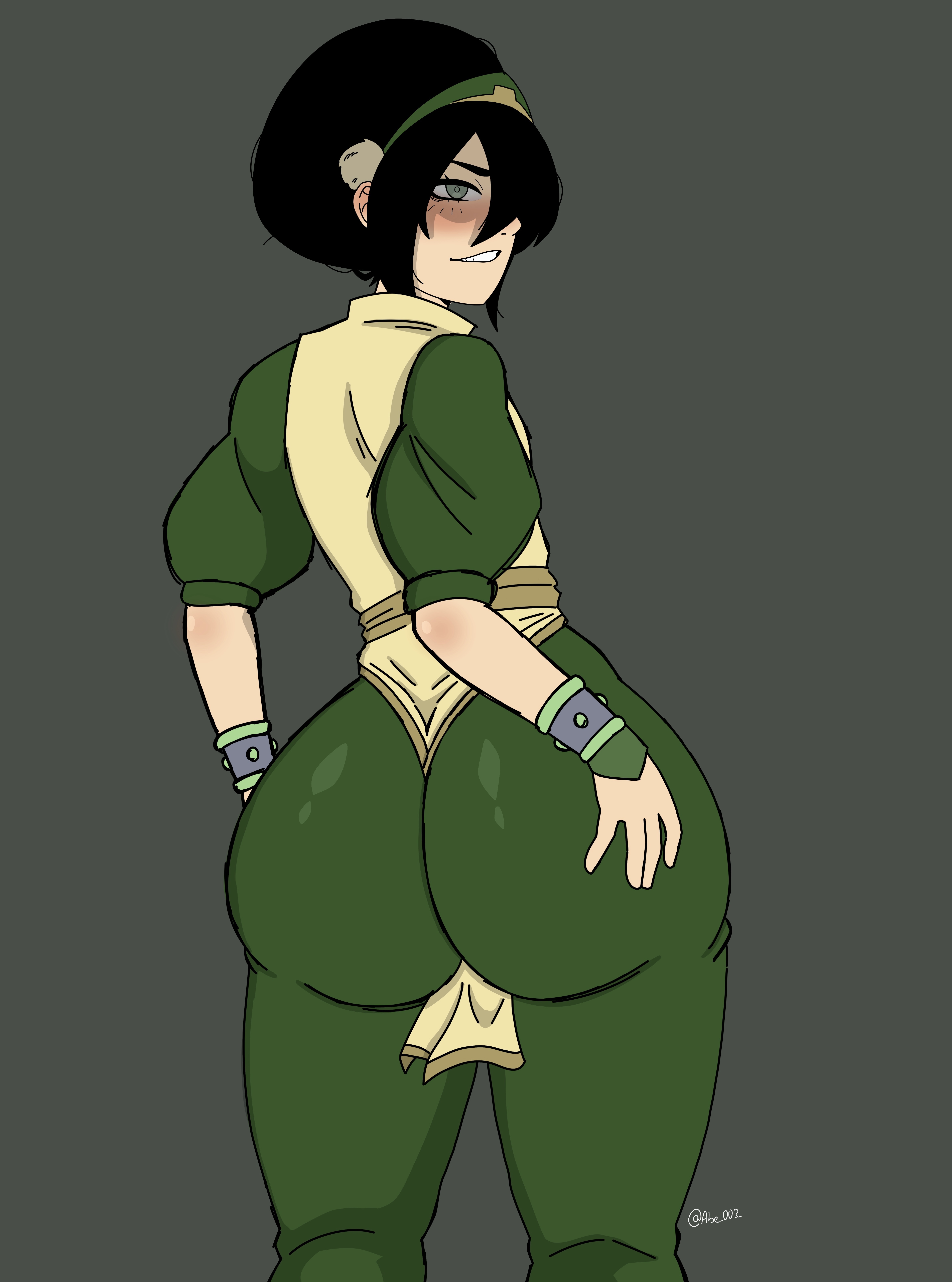 1girl, 1girls, avatar legends, avatar the last airbender, big ass, blind, blush, fat ass, juicy butt, mutty, nickelodeon, smirk, toph bei fong, wedgie