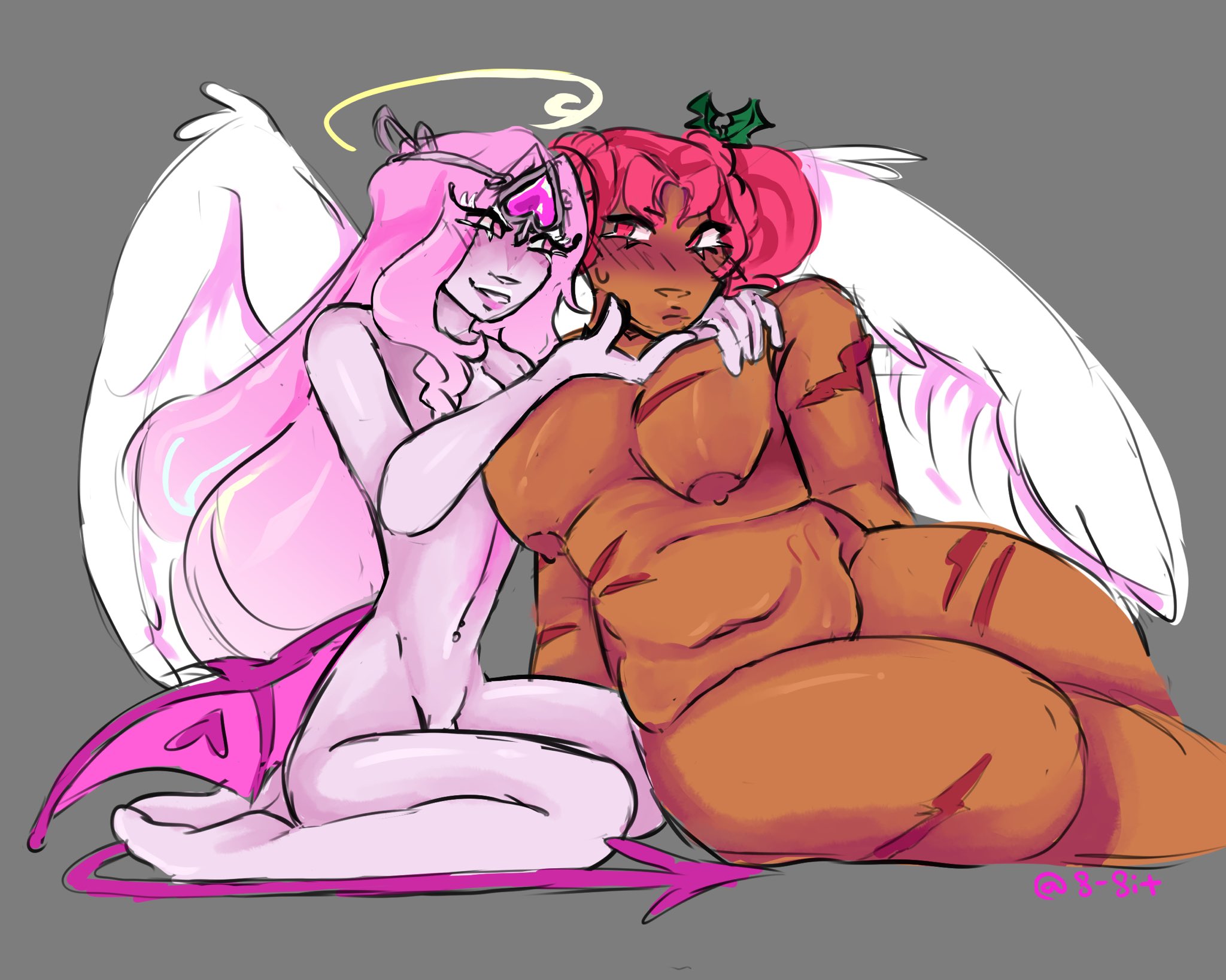2girls, 8-8it, bbw, chubby, chubby female, cookie run, cookie run kingdom, eternal sugar cookie, hollyberry cookie, nude, scars, yuri