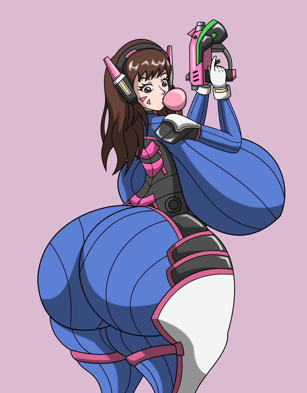 ass brown_hair bubble_butt bubble_gum clothed d.va female_only huge_ass huge_breasts hyper hyper_ass neikou overwatch solo_female