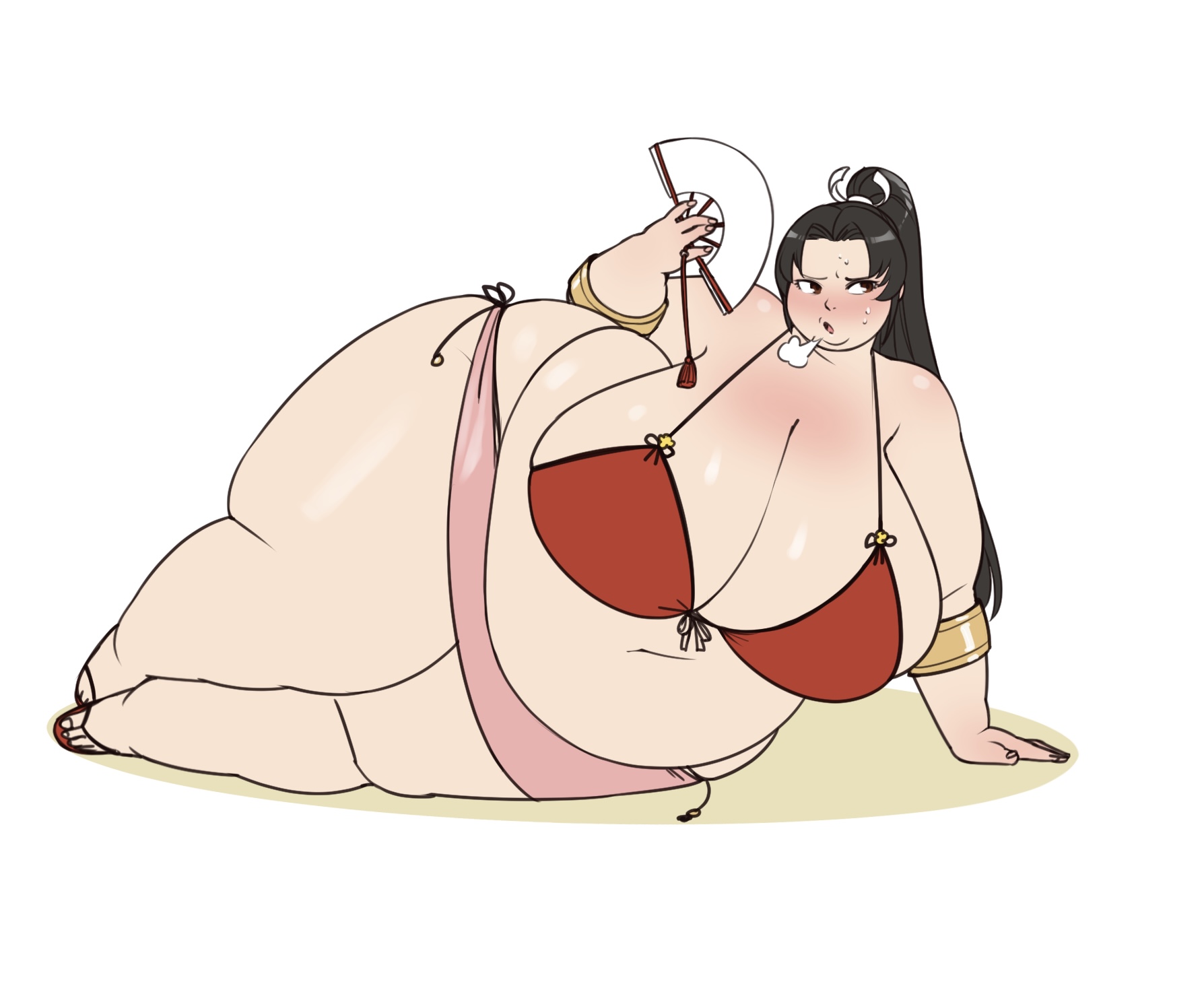 bbw, belly, better with salt, big belly, bikini, color, fat, fat female, fatal fury, female, huge breasts, king of fighters, mai shiranui, obese, obese female, overweight, overweight female, sketch, solo, thick thighs, wide hips