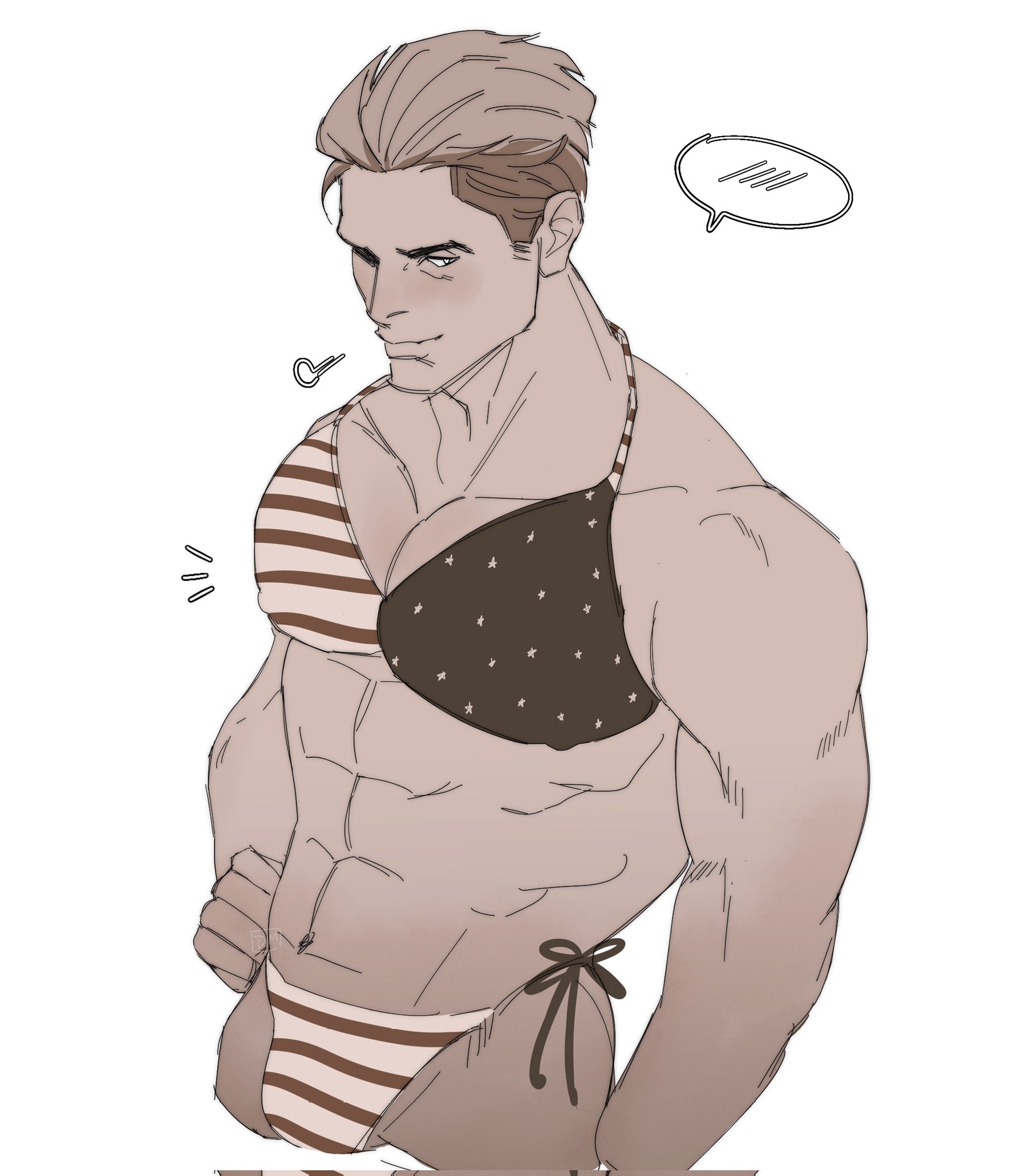 american flag bikini, bara, bikini, blonde hair, bugadobepo, bulge, crossdressing, homelander, male, male only, masculine crossdresser, muscular male, solo, the boys, thong