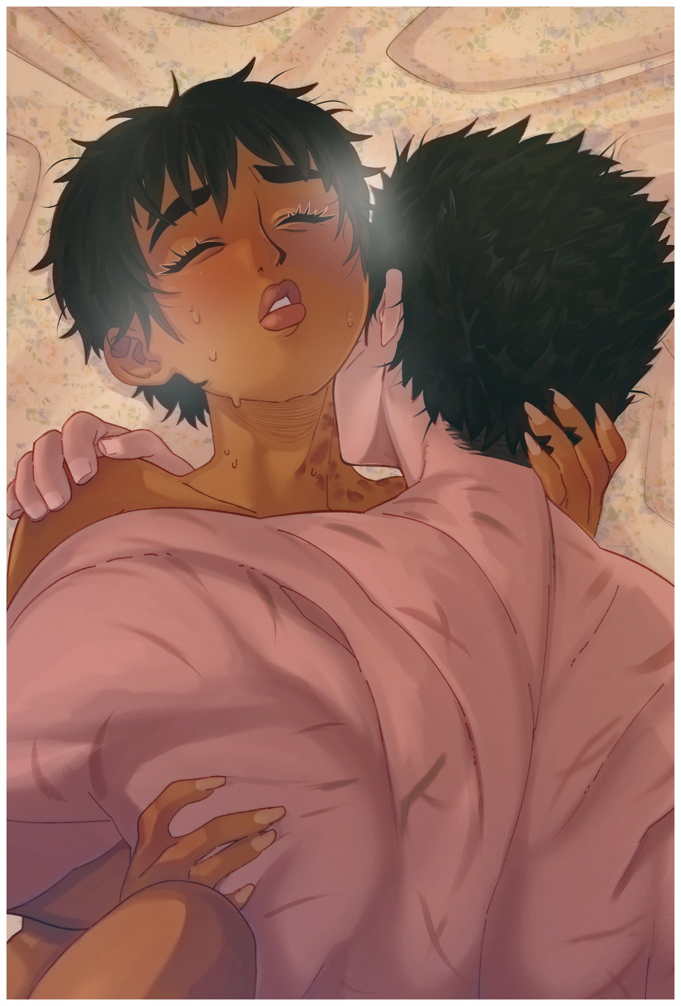1boy, 1boy1girl, 1girls, 2024, athletic, back, bed, berserk, bigger male, black hair, blush, blushing, canon couple, casca, closed eyes, completely naked female, completely naked male, completely nude, completely nude female, couple, dark skin, dark-skinned female, duo, enjoying, enjoying sex, female, female penetrated, guts (berserk), hearts, hearts around head, hickey marks, highres, hugging, human, intense, intense orgasm, intense sex, interracial, interracial couple, interracial sex, intimate, kissing, light skin, light-skinned male, lips, looking pleasured, love, loving it, mahmapuu, making love, male, male on female, male penetrating, male penetrating female, male/female, masculine, masculine male, missionary, missionary position, missionary sex, muscular, muscular back, muscular male, naked, nude, nude female, nude male, orgasm, passionate, passionate sex, pleasure face, pleasured, pleasured female, romantic, romantic couple, romantic sex, rough sex, sex, short hair, size difference, smaller female, tomboy, very short hair, wet, wounds