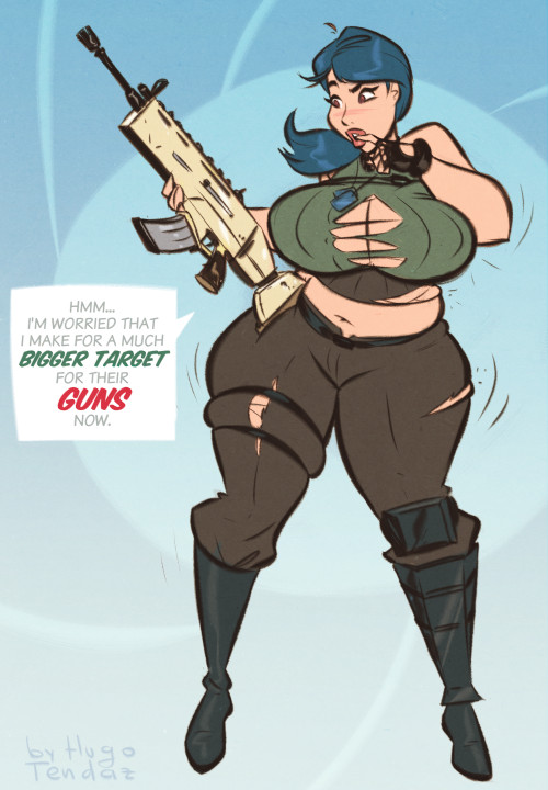 1girl, 2010s, 2018, 2018s, alternate body type, alternate breast size, alternate breast size (larger), alternate thigh size, alternate thighs size, bbw, blue background, blue hair, cleavage, comission, curvaceous, curvaceous body, curvaceous figure, curves, curvy, curvy body, curvy female, curvy figure, curvy hips, deviantart, deviantart link, digital drawing (artwork), digital media (artwork), english text, epic games, fair skin, fair skinned female, fair-skinned female, fortnite, fortnite: battle royale, fortnite: save the world, hugotendaz, inconvenient breasts, jpg, no background, original character, pinup, ramirez (fortnite) (model), ripped clothing, simple background, simple shading, solo, solo female, solo focus, text, text bubble, thick thighs, thick thighs save lives, thunder thighs, thunderthighs, video game character, video game franchise, video games, voluptuous, voluptuous female, wardrobe malfunction, watermark
