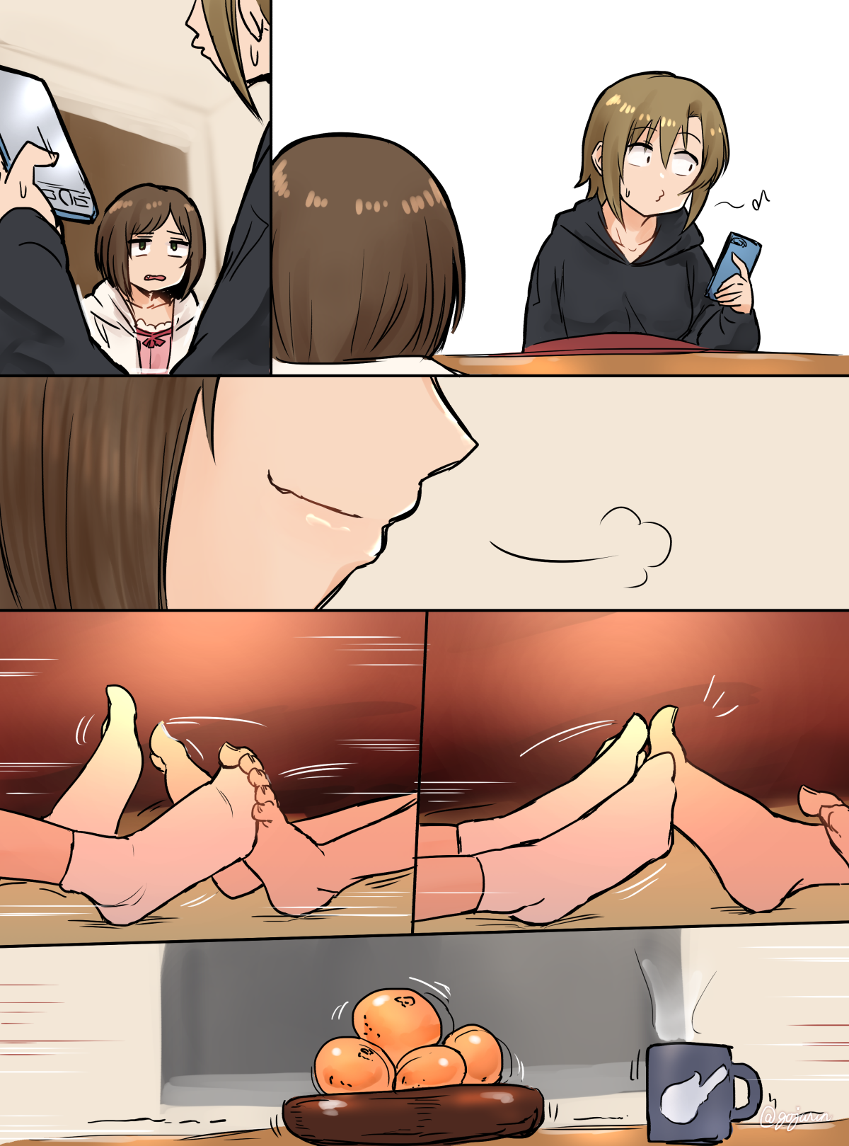 2girls, feet, feet together, female, female only, footsie, gojarun, tagme, under the table, whistle, wholesome, yuri