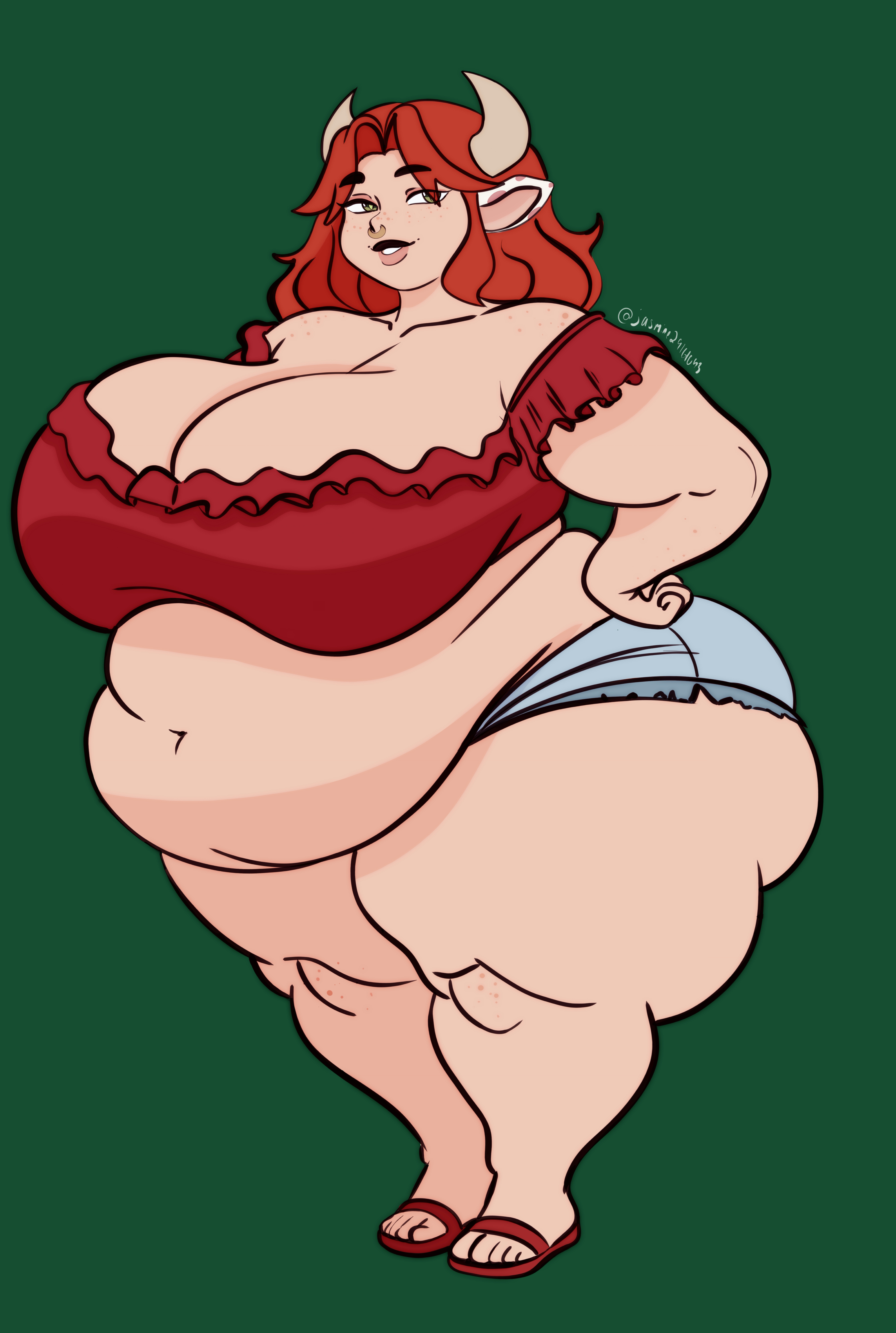 1girls, 1milf, bbw, bbw mommys, big ass, big breasts, big butt, big thighs, bloated belly, bloated stomach, bloated tummy, bovine, clothed, female, green eyes, horn, horns, jasmine29161093, jazzanna, massive ass, massive breasts, massive butt, massive thighs, massive tits, milf, milf body, milfification, overweight, overweight female, plump, red hair, solo, solo female