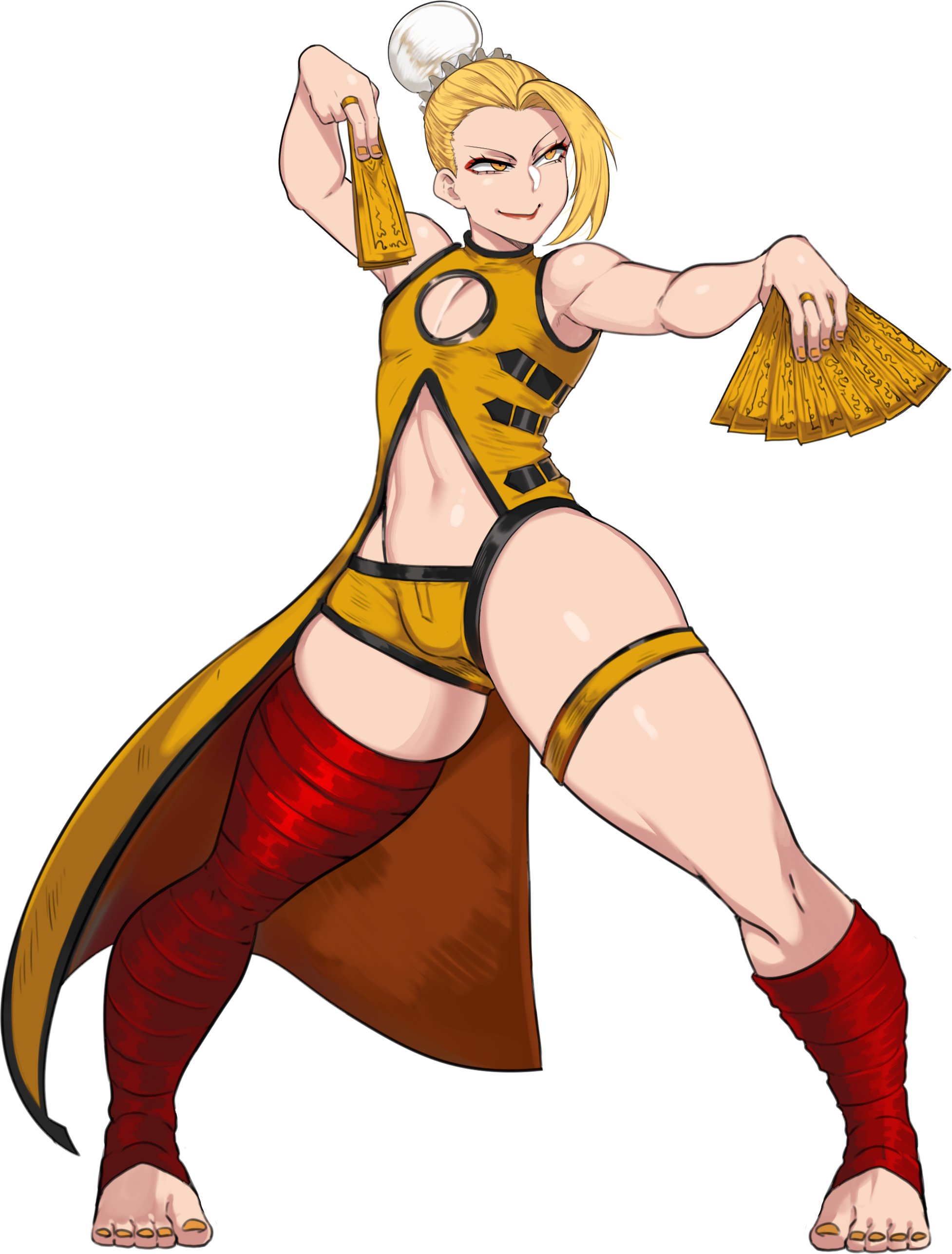1boy, barefoot, curvy, eyes, femboy, feminine male, green (artist), huge thighs, lipstick, male focus, male only, original, original character, painted nails, pao (shincoconuttsu), pose, posing, ring, shincoconuttsu, smiling, solo, solo focus, solo male, tagme, tower of god, yellow eyes, yellow hair, yu han sung