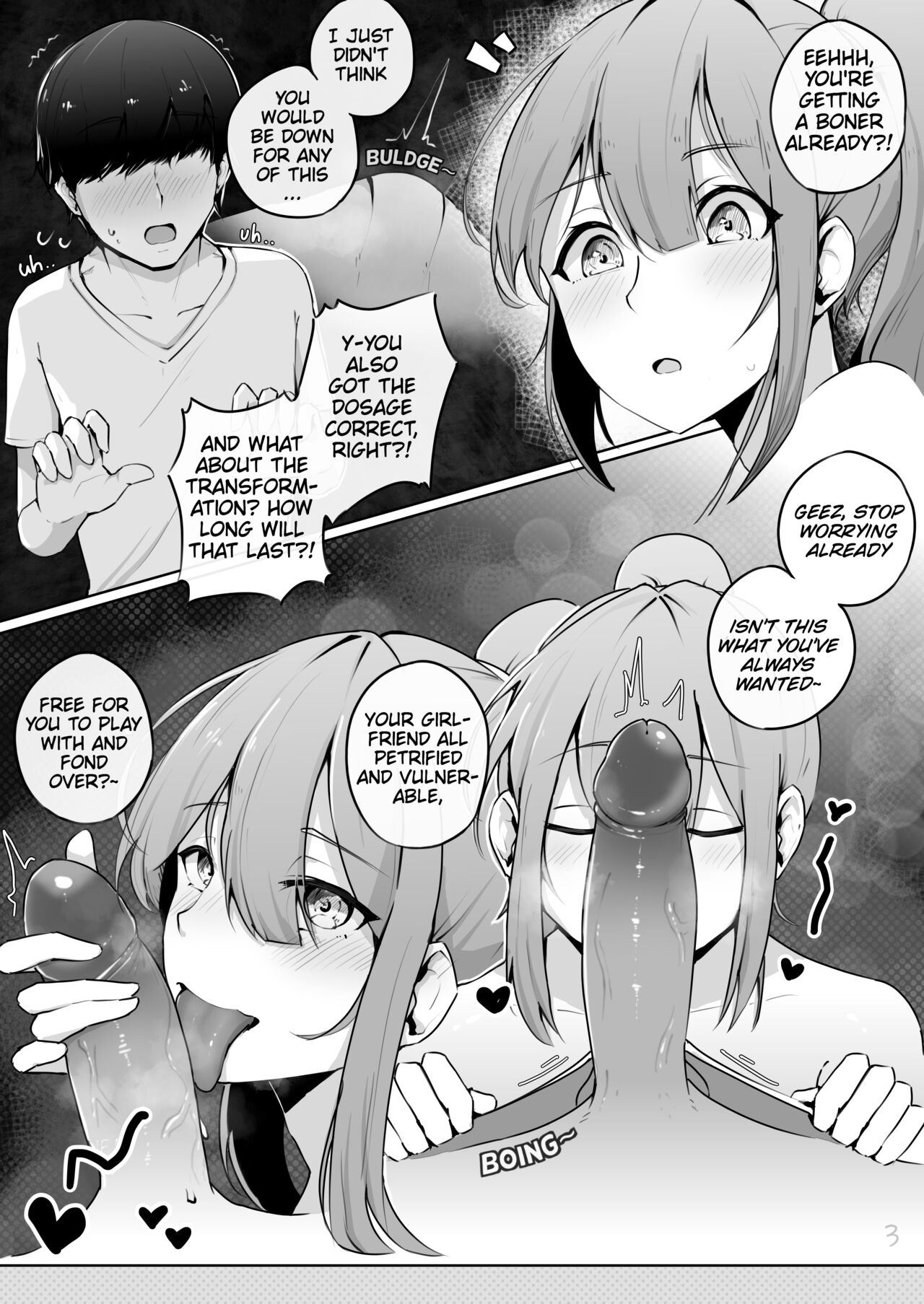 alterkyon, blowjob, blowjob face, comic, cum, cum in pussy, cum inside, cum on breasts, kinky, petrification, ponytail, small breasts, teasing, transformation