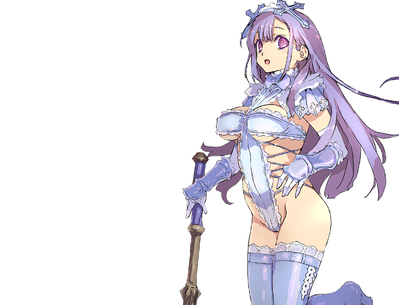 1girls big_breasts bikini bikini_armor_explorers cute mace petite purple_hair standing stockings transparent_background