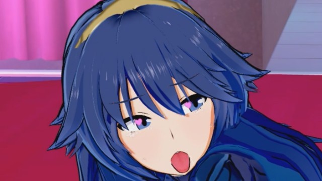 3d ahe_gao blue_eyes blue_hair fire_emblem fire_emblem_awakening heart heart-shaped_pupils looking_at_viewer lucina_(fire_emblem) out_of_frame out_of_frame_censoring sexually_suggestive tongue_out