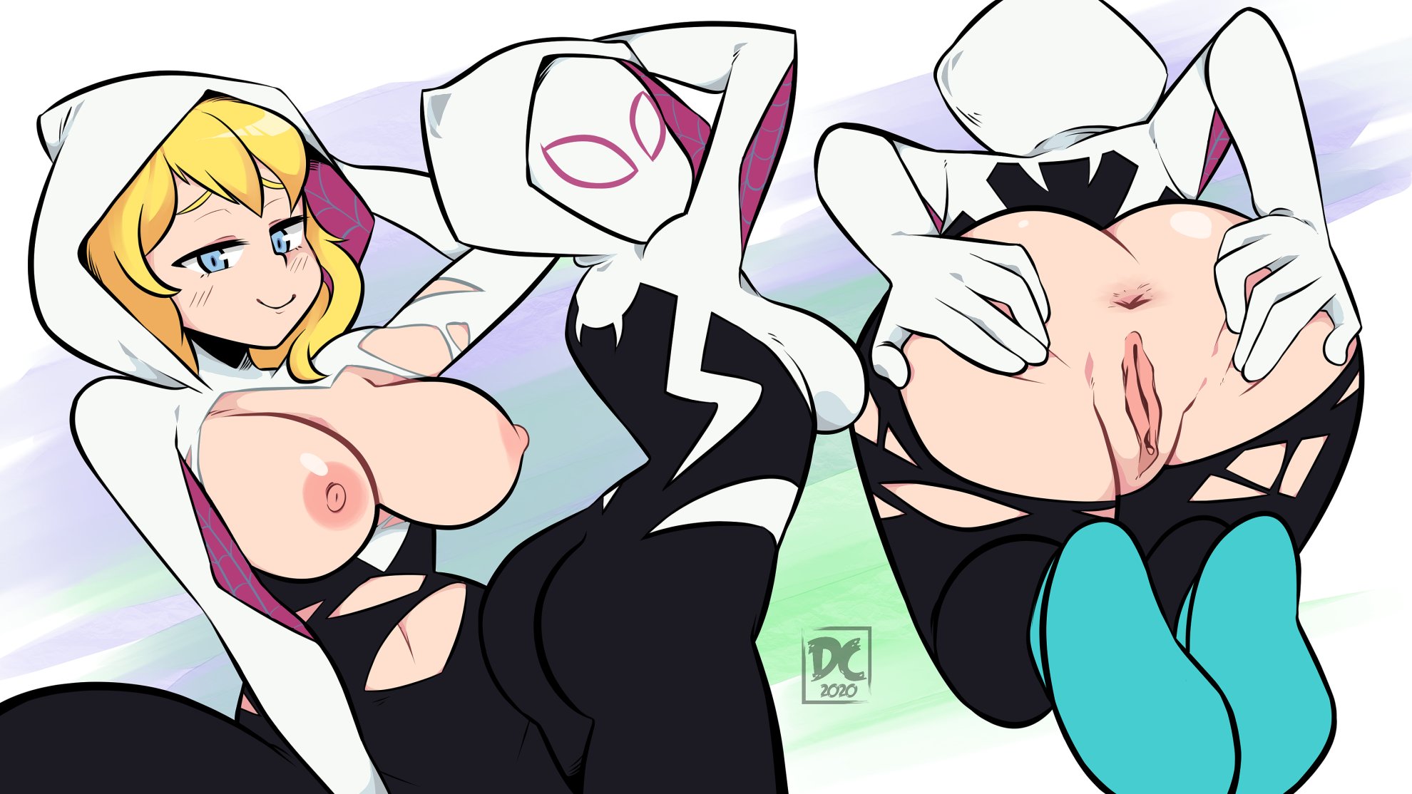 1girls, anus, areolae, big breasts, blonde hair, blue eyes, breasts, deviantcactus, female, female only, gwen stacy, marvel, marvel comics, mask, masked, masked female, presenting, presenting anus, presenting hindquarters, presenting pussy, pussy, ripped clothing, spider-gwen, spider-man (series), spread anus, tagme, teenager, tomboy