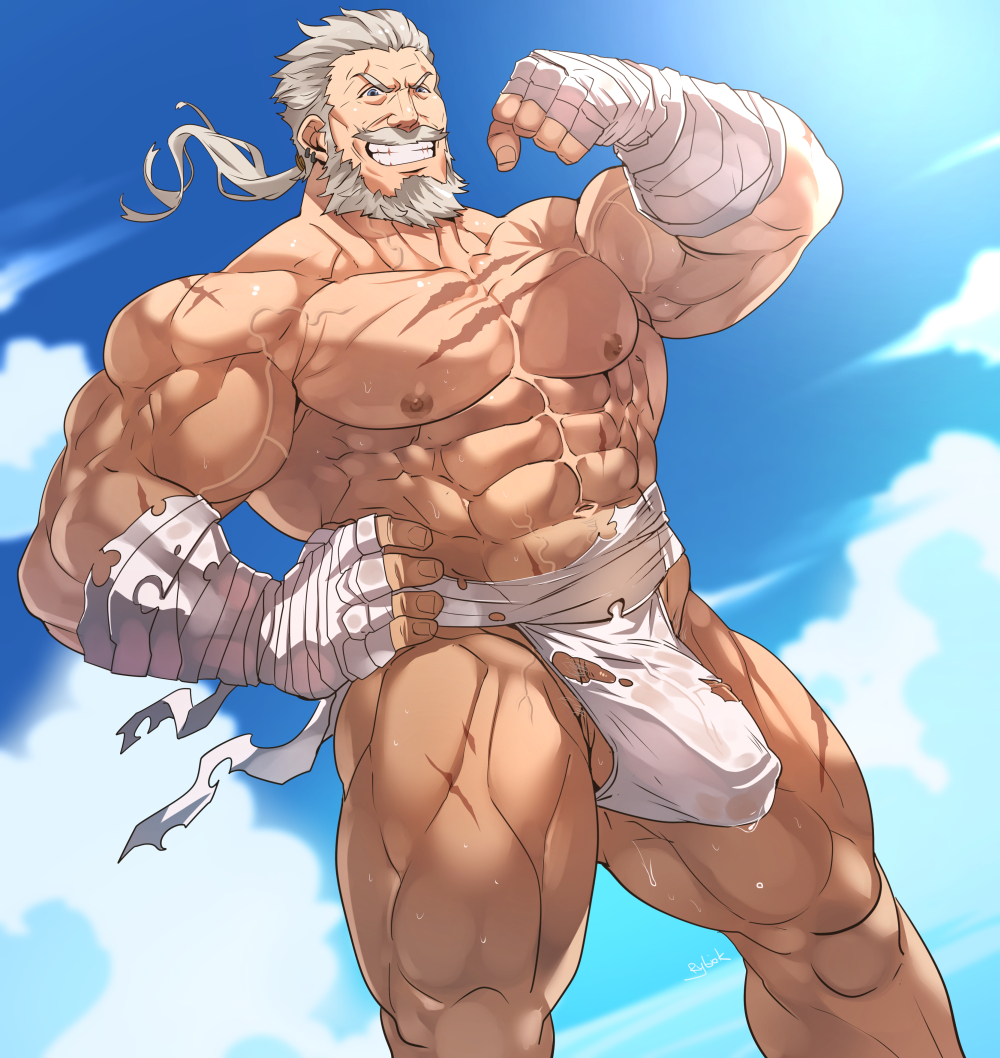 1male abs bara barazoku beard biceps big_penis boner bulge clenched_teeth daddy erect_nipples erection erection_under_clothes granblue_fantasy hard_on large_penis leaking leaking_penis leaking_precum male_focus male_nipples male_only manly moustache muscled muscles muscular muscular_male rybiok smirk smirking solo_male soriz standing_male torn_clothes torn_clothing torn_jockstrap