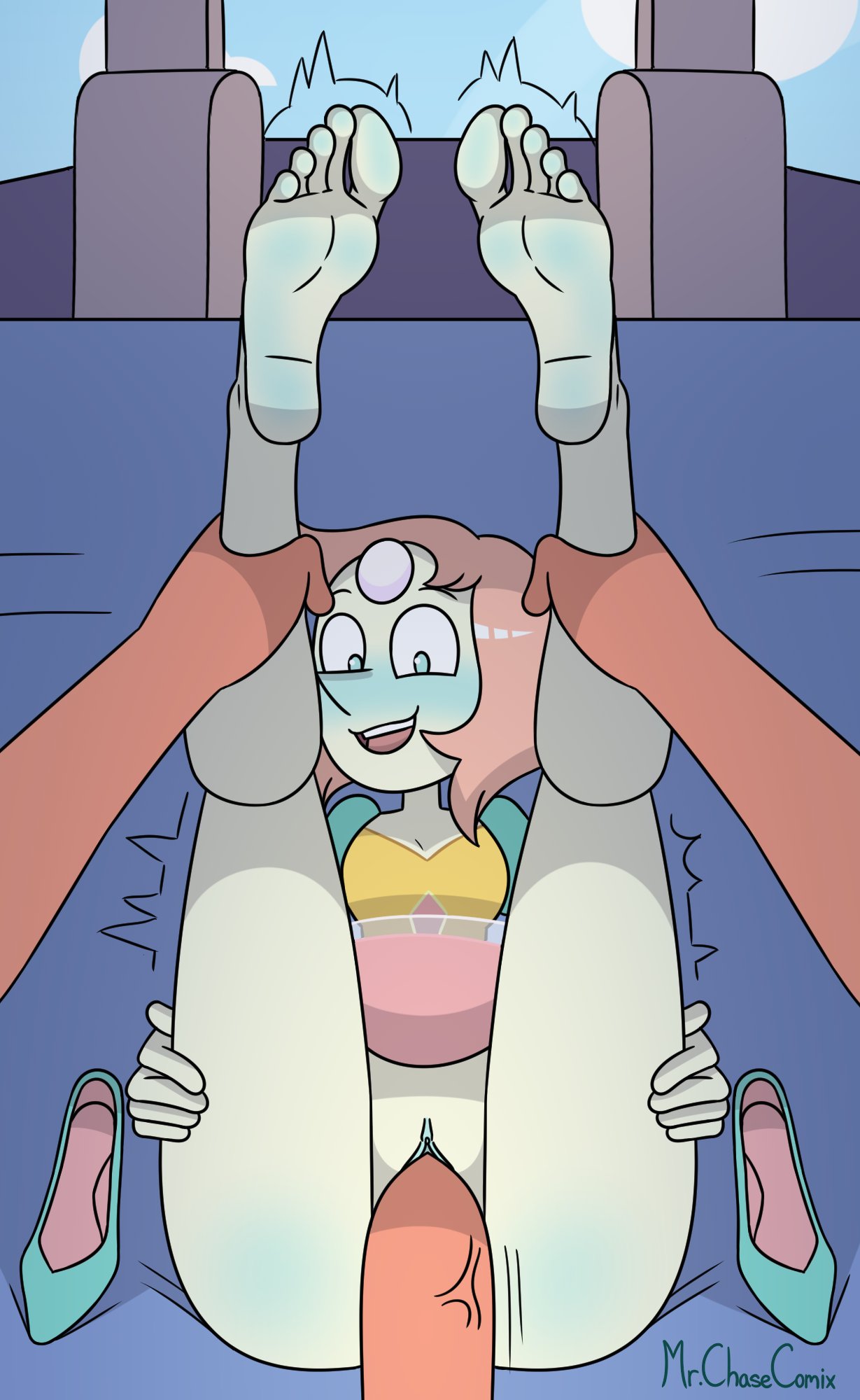 barefoot, blush, duo, feet, feet up, female, legs up, male, mr. chase comix, pearl (steven universe), penis, pussy, sex, shoes removed, soles, steven universe, toes, vaginal penetration