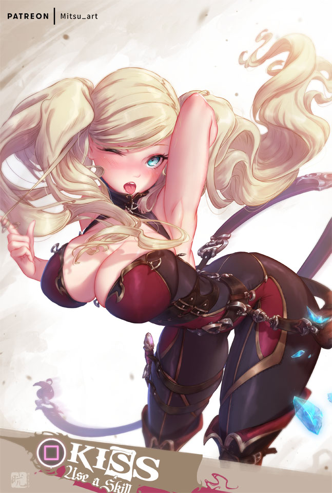 ann_takamaki atlus big_breasts blonde_hair blue_eyes bodysuit female female_only mitsu_art mitsuart persona persona_5 solo solo_female solo_focus twintails