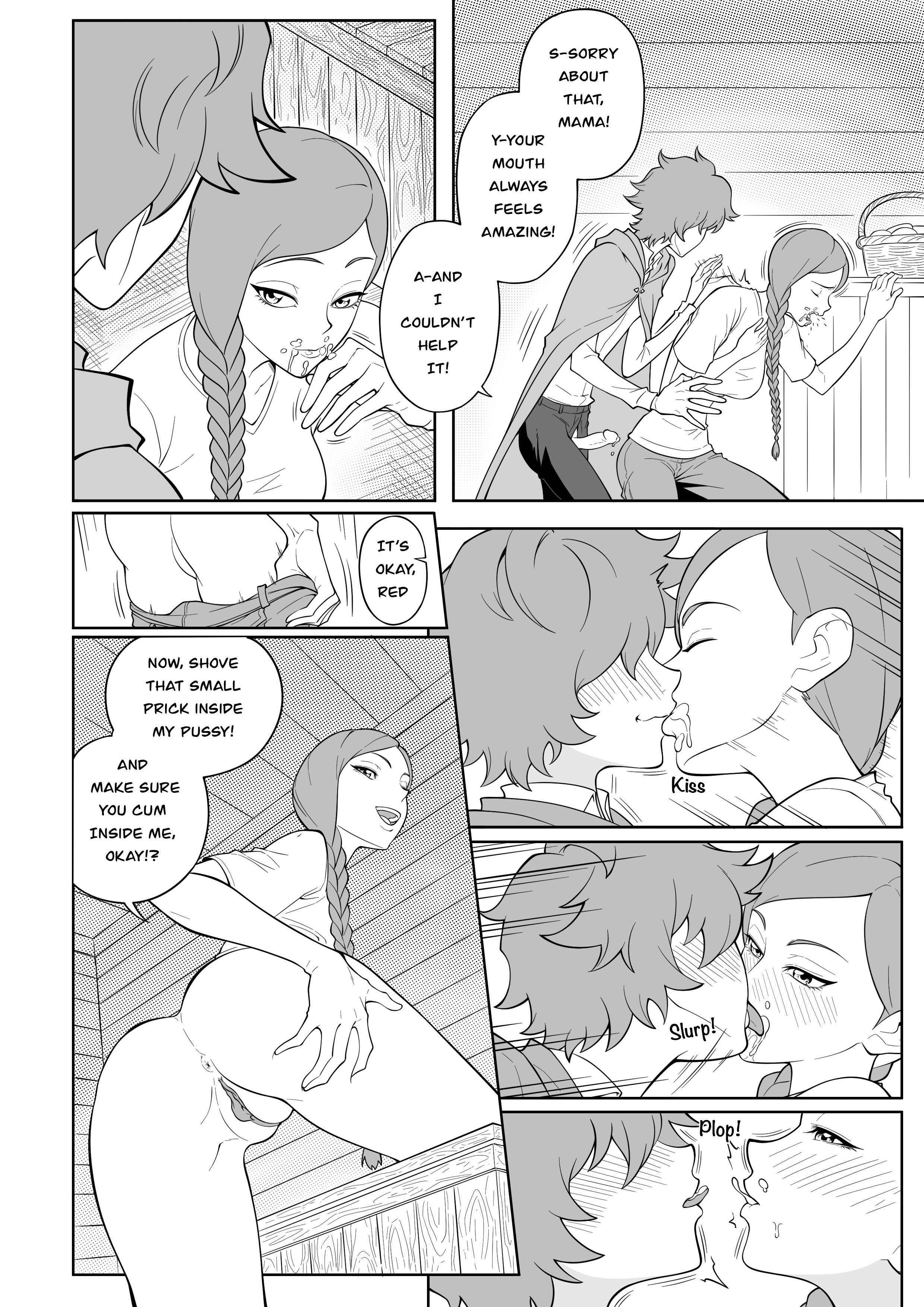 1boy, 1girls, 2d, ass, average sized penis, begging, begging for penis, begging for sex, black and white, blush, blush lines, closed eyes, cock, coughing, coughing cum, cum, cum inside request, cum kiss, cum leaking, cum on face, cum on mouth, er0popo, erect, erection, female, femboy, femboy on female, incest, kissing, lewd red riding hood (monstershake), licking, licking cum, licking lips, licking own cum, long hair, male, manga, manga page, manga style, monstershake, mother, mother and child, mother and son, open mouth, own cum, penis, presenting, presenting pussy, pussy, red (monstershake), red's mother (monstershake), sayuri milkshake, sharing cum, small penis, small penis adoration, son, spread legs, twink, wiping cum