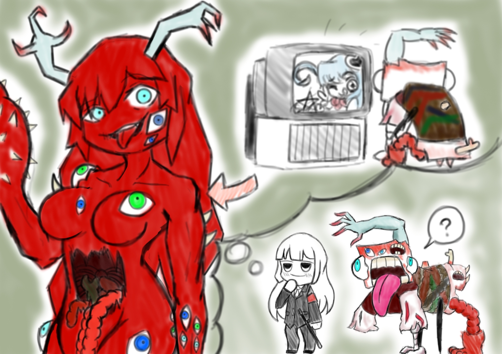big breasts, employee (lobotomy corporation), female, library of ruina, lobotomy corporation, monster girl, nothing there, project moon, queen of hatred, sketch