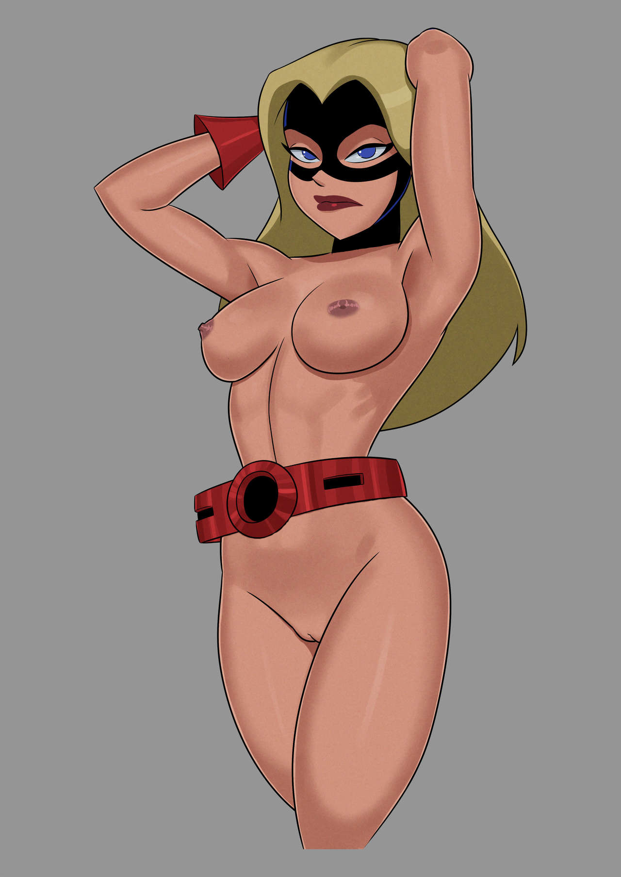 1girls, areolae, armpits, arms up, athletic, belt, big breasts, blonde hair, blue eyes, breasts, busty, courtney whitmore, dc, dc comics, dcau, eyelashes, female, female focus, female only, fit, fit female, gloves, hands behind head, hourglass figure, justice league unlimited, lipstick, long hair, mask, navel, nipples, nude, pinup, pose, posing, pussy, shaved pussy, solo, something unlimited, standing, stargirl, sunsetriders7, superheroine, tagme, vagina, wide hips