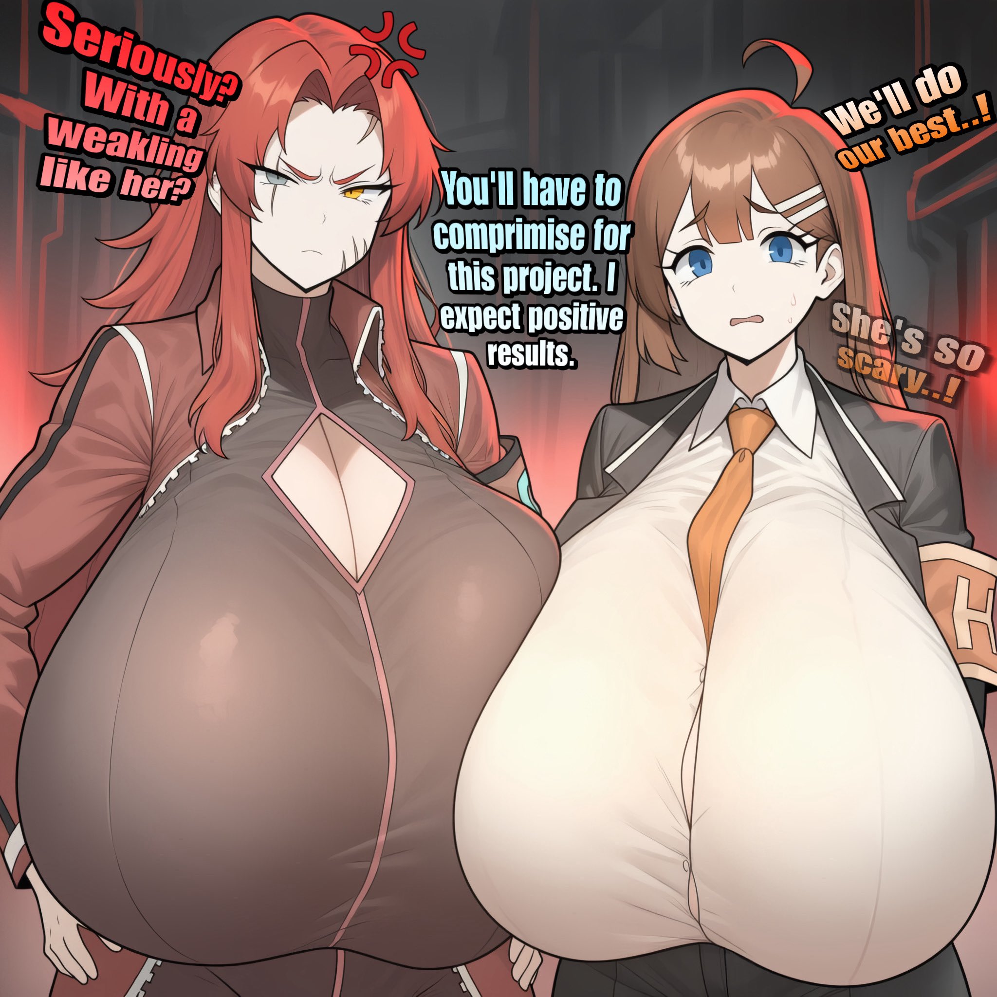 ai generated, character request, clothed, clothed female, clothes, clothing, female, gebura (lobotomy corporation), hod (lobotomy corporation), imminent sex, irxsvielwriter, lobotomy corporation, project moon, series request, tagme, tagme (character), tagme (series), thats the red fucking mist and you will show respect