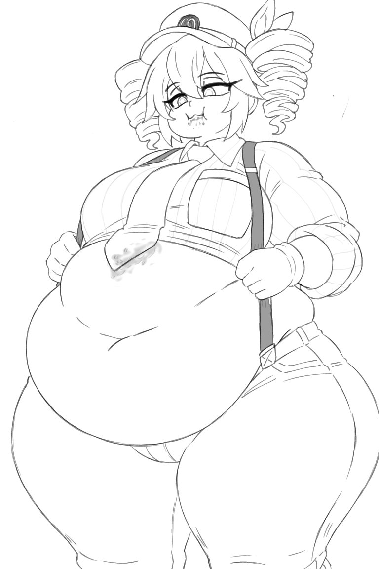 1girls, bbw, belly, black and white, chubby, chubby female, clothing, eyelashes, fat, fatass teto, hat, kasane teto, mesmerizer (vocaloid), mesmerizer teto, omega80473, overweight, overweight female, synthesizer v, thick thighs, thighs, twintails, utau, weight conscious
