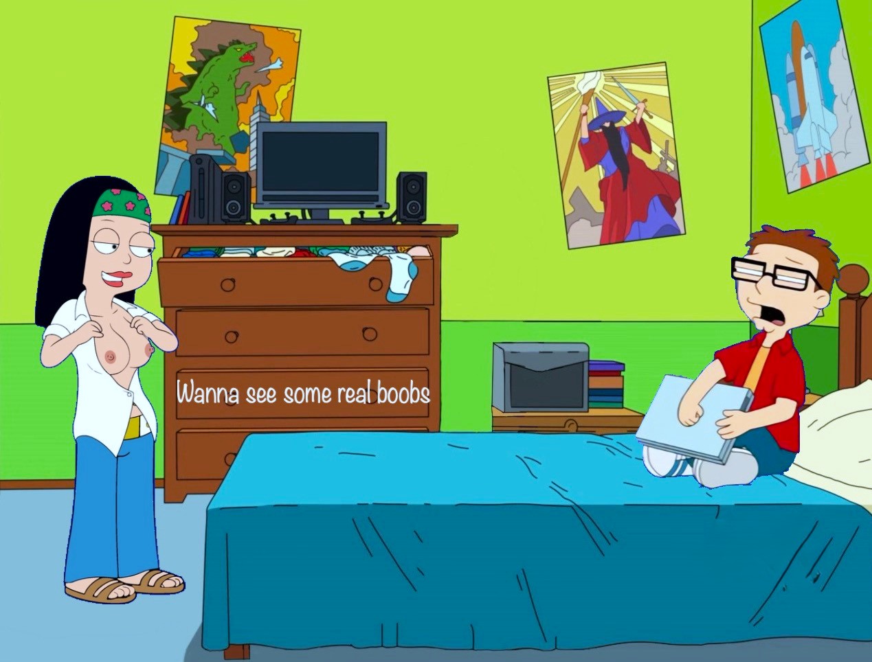 american dad, breasts, brother and sister, flashing breasts, hayley smith, no bra, steve smith