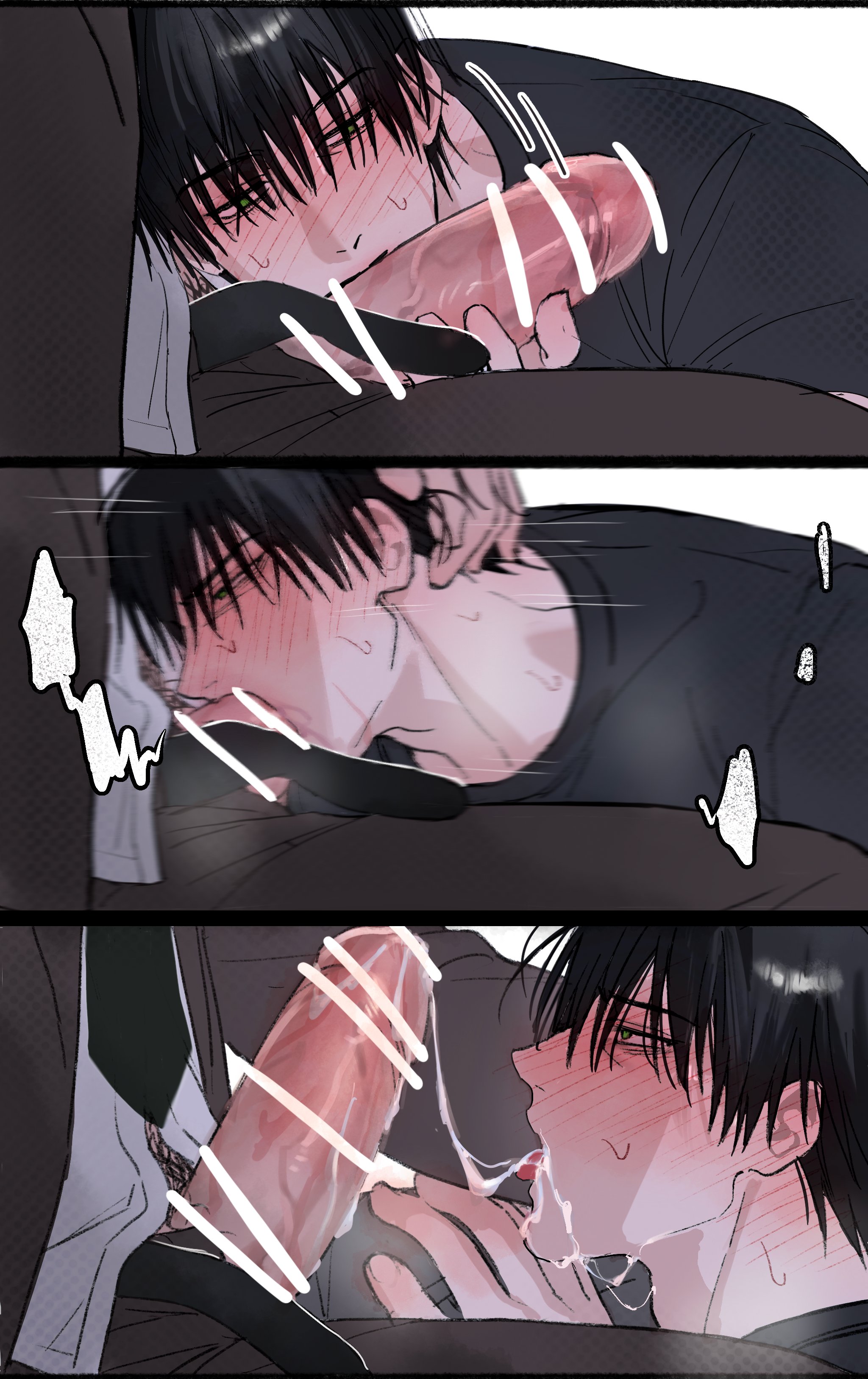 blowjob, cum, cum in mouth, gay, gay blowjob, jujutsu kaisen, male, male only, male/male, mizunoawabi, shiu kong, toji fushiguro, yaoi