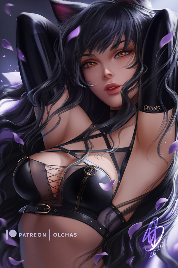 1girls, big breasts, blake belladonna, breasts, cleavage, female, female only, large breasts, looking at viewer, olchas, rwby, solo