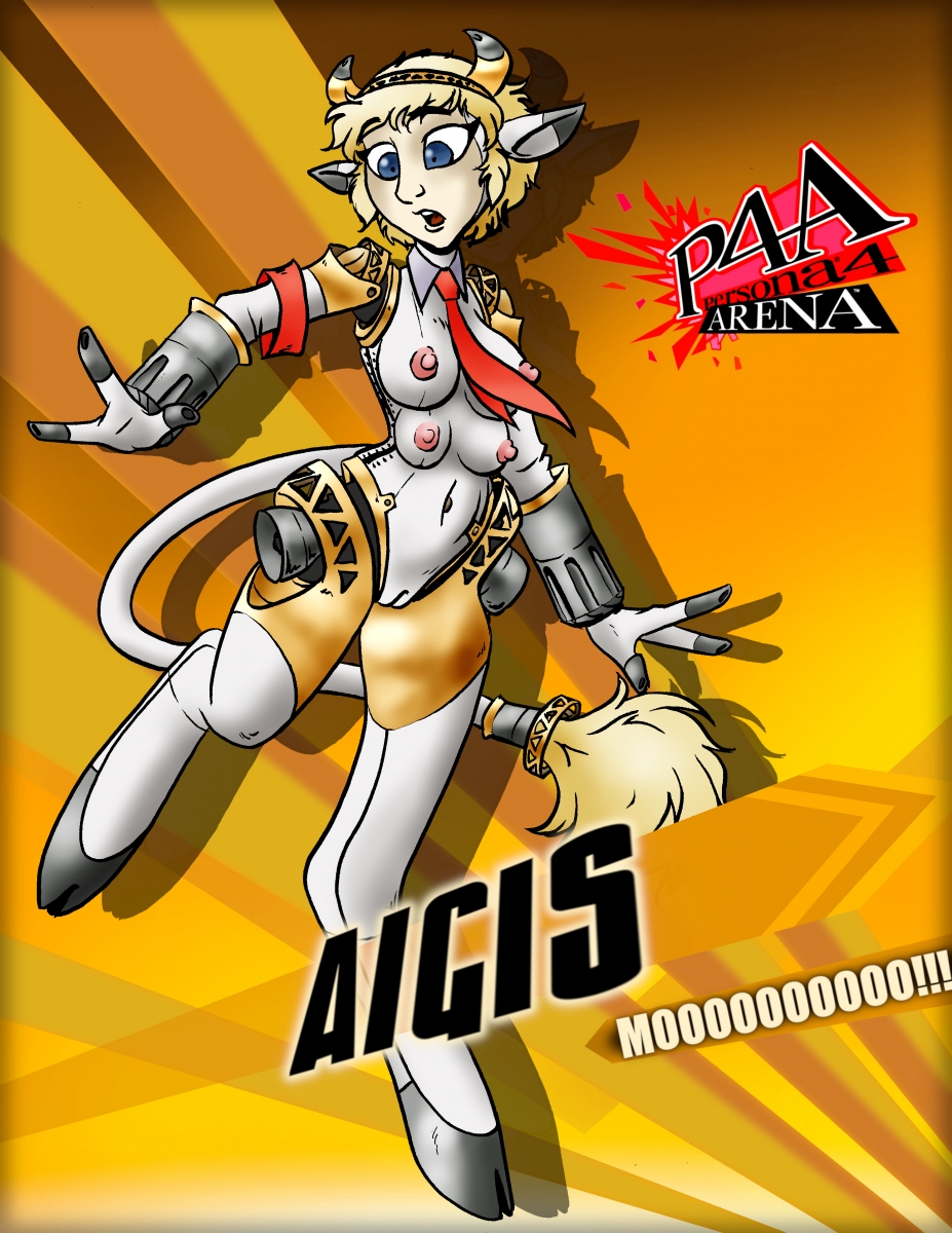 4_breasts aegis_(persona) aigis_(persona) alternate_species animal_humanoid atlus blonde_hair blue_eyes bovid bovid_humanoid bovine bovine_humanoid breasts cattle_humanoid cow_girl cowgirl female genitals hair hi_res hooves humanoid looking_down machine mammal mammal_humanoid megami_tensei megami_tensei_persona multi_breast naga_(artist) nipples persona persona_3 pussy robot solo surprise transformation video_games