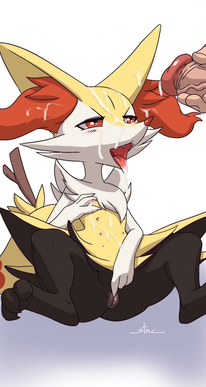 3_fingers 3_toes animal_genitalia animal_pussy anthro big_ears blush bodily_fluids braixen canine_pussy cheek_tuft chest_tuft claws cum cum_in_mouth cum_inside cum_on_body cum_on_face cute_fangs ejaculation faceless_male facial_tuft female fingers fur genital_fluids genitals hi_res human human_on_anthro humanoid_genitalia humanoid_penis inner_ear_fluff interspecies looking_pleasured male mammal masturbation multi_nipple narrowed_eyes nintendo nipples open_mouth paws penis pokémon_(species) pokemon pokemon_(species) pokephilia pussy red_eyes shoulder_tuft signature simple_background sitting snout spread_legs spreading stick stoic5 straight toes tongue tongue_out tuft vaginal_masturbation vaginal_penetration video_games white_background