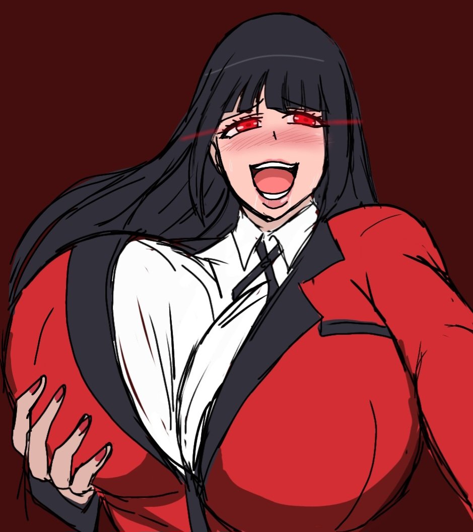 1female, 1girls, big breasts, black hair, breast grab, breasts, canonical scene, city boy, female, female only, huge breasts, jabami yumeko, kakegurui, meme, momiji (artist), red eyes, solo, solo female, tagme, yumeko grabbing her breast