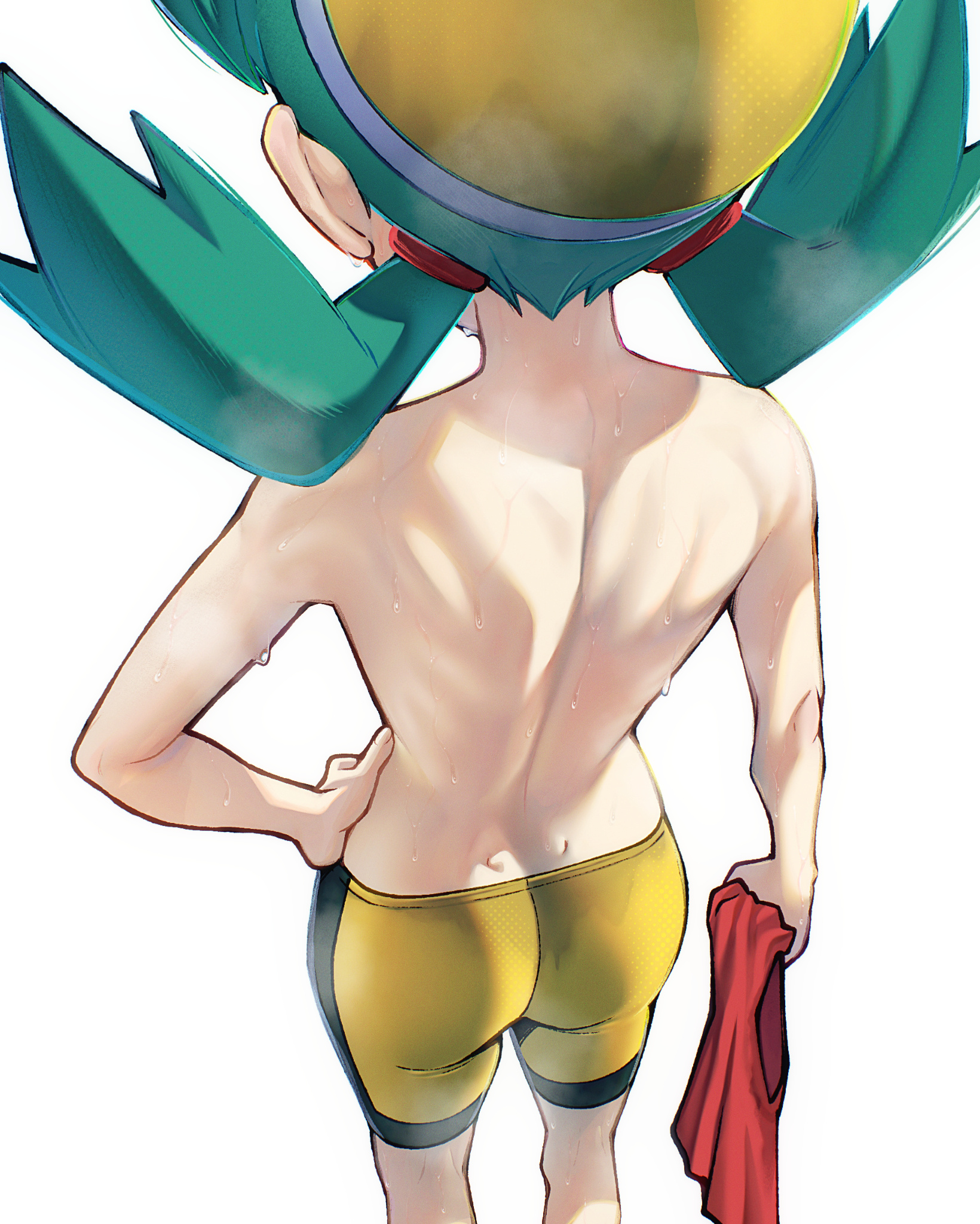 1girls, ass, back, back muscles, cloudxmoe, kris (pokemon), pokemon, topless