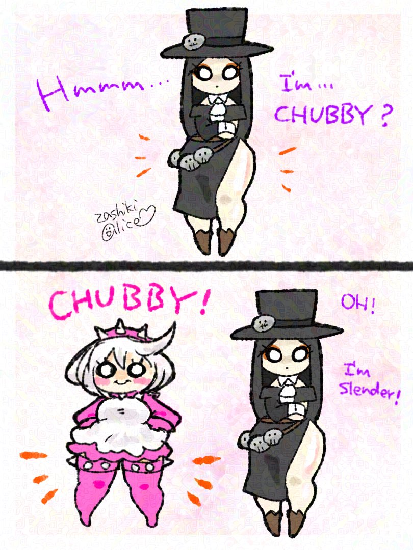 1agender, 1girl, agender (lore), chibi style, chubby girl, curvy thighs, elphelt valentine, goth, guilty gear, guilty gear strive, split skirt, testament (guilty gear), thick thighs, zashikialice
