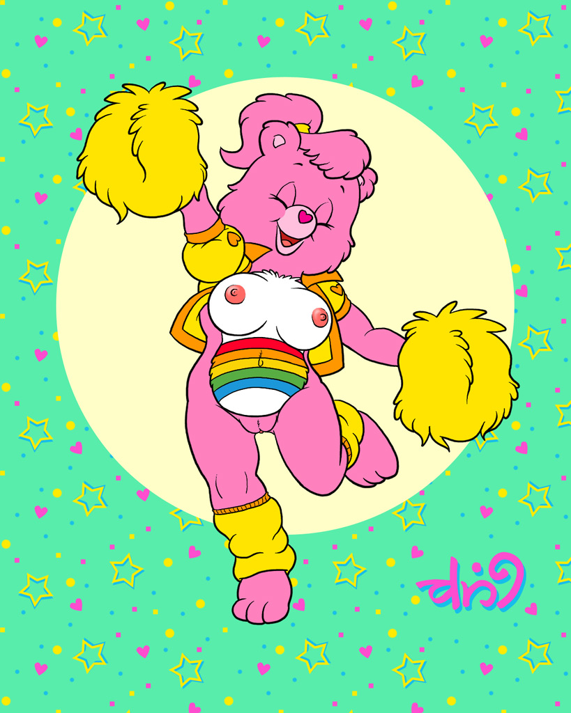 anthro bear breasts care_bears cheer_bear chris_sutor clothing female genitals leg_warmers legwear lgbt_pride_colors mammal nipples nude pom_poms pride_colors pussy rainbow shortstack solo ursa ursid ursine