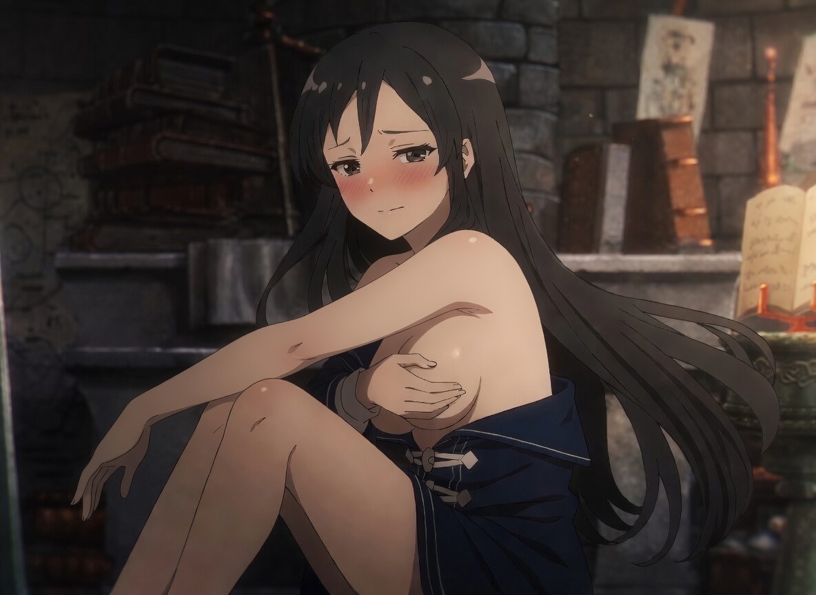 1girl, asian, couch, long hair, mushoku tensei, mushoku tensei: isekai ittara honki dasu, nanahoshi shizuka, solo, topless
