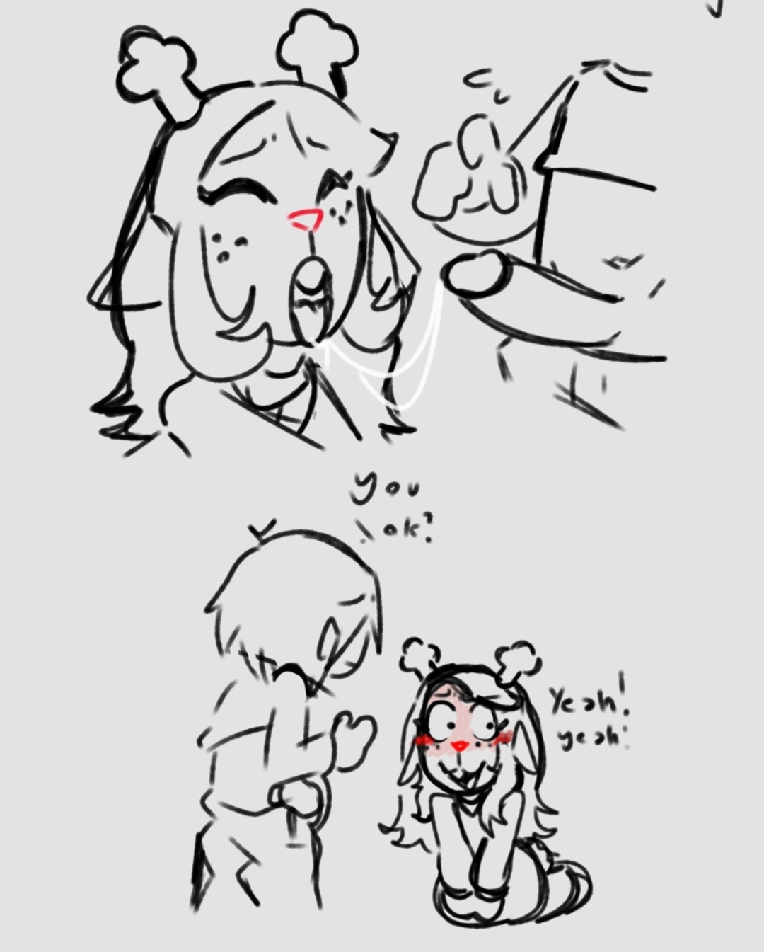 1girls, 1nonbinary, 2026, amab, anthro, antlers, black and white, blowjob, blush, clothed, clothing, deer, deltarune, digital media (artwork), female, human, human on anthro, kris (deltarune), mammal, new world deer, noelle holiday, nonbinary, nonbinary/female, penis, reindeer, saliva, sketch, stalker8018