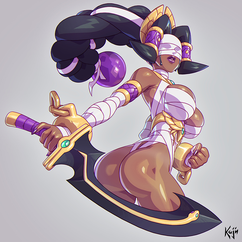 1girls, ass, big ass, big breasts, breasts, cleavage, dark skin, dark-skinned female, female, female only, kajinman, khopesh (kajinman), large breasts, lipstick, nail polish, purple lipstick, purple nails, solo