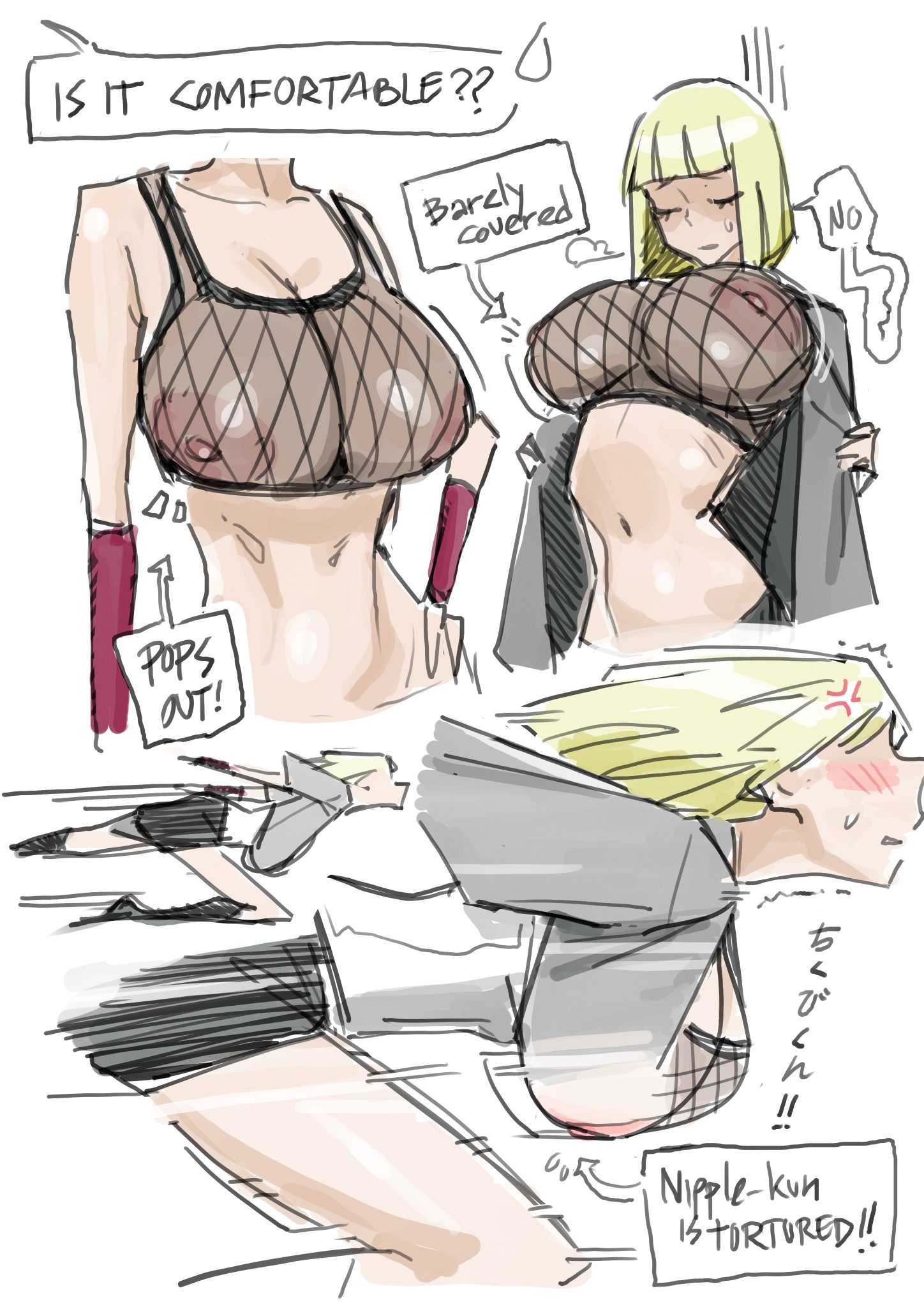 areolae visible through clothing, barely contained, barely covered, blushing, boruto: naruto next generations, breasts visible through clothing, flashing, kohakv, massive breasts, naruto, naruto (series), nipples visible through clothing, oha v, ohkohaku, running, samui, showing off