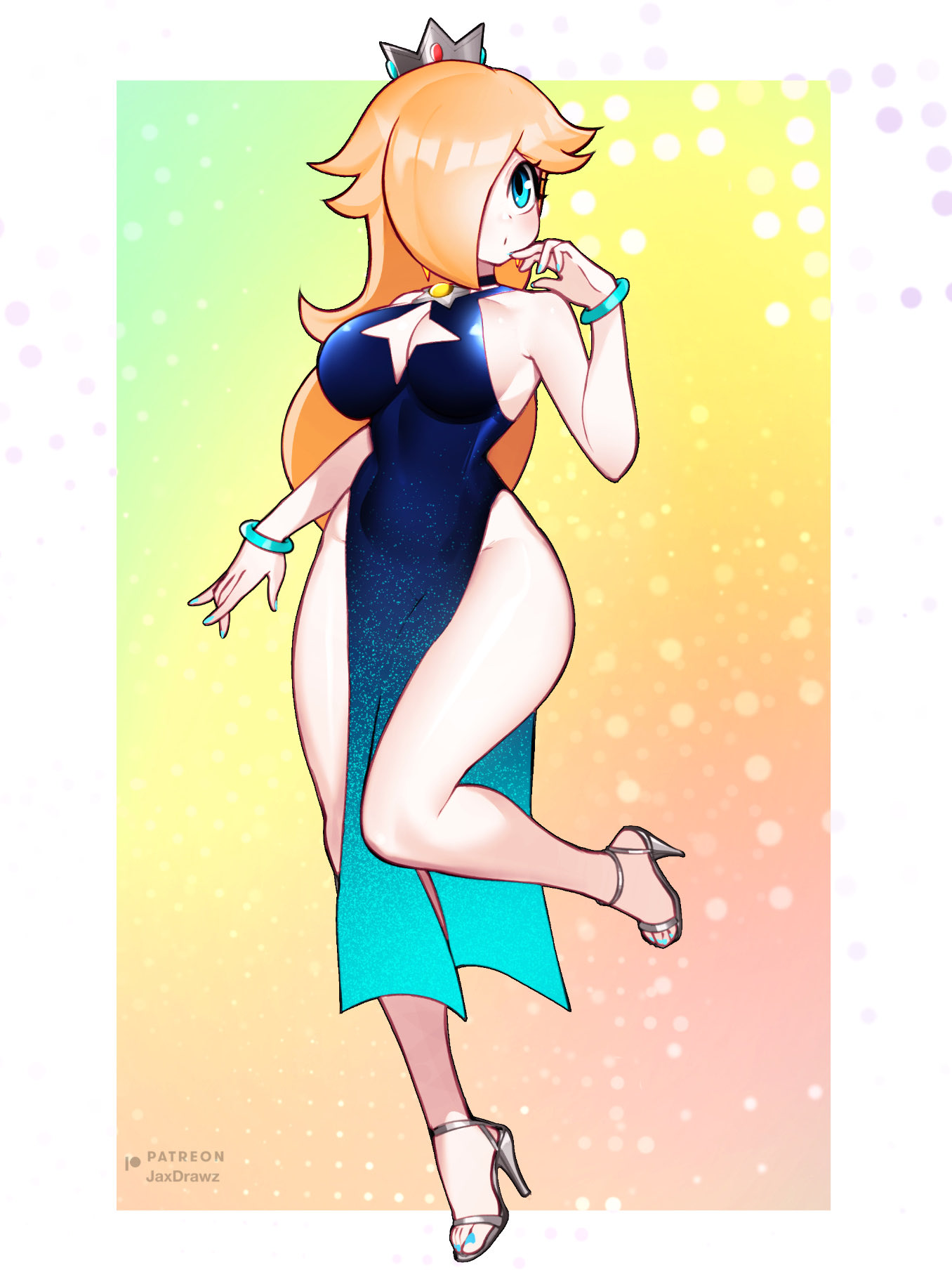 big breasts, breasts, dress, hair over one eye, high heels, jaxdrawz, mario (series), nintendo, princess rosalina, sexy, sexy body, sexy female, super mario galaxy, tagme, thick thighs